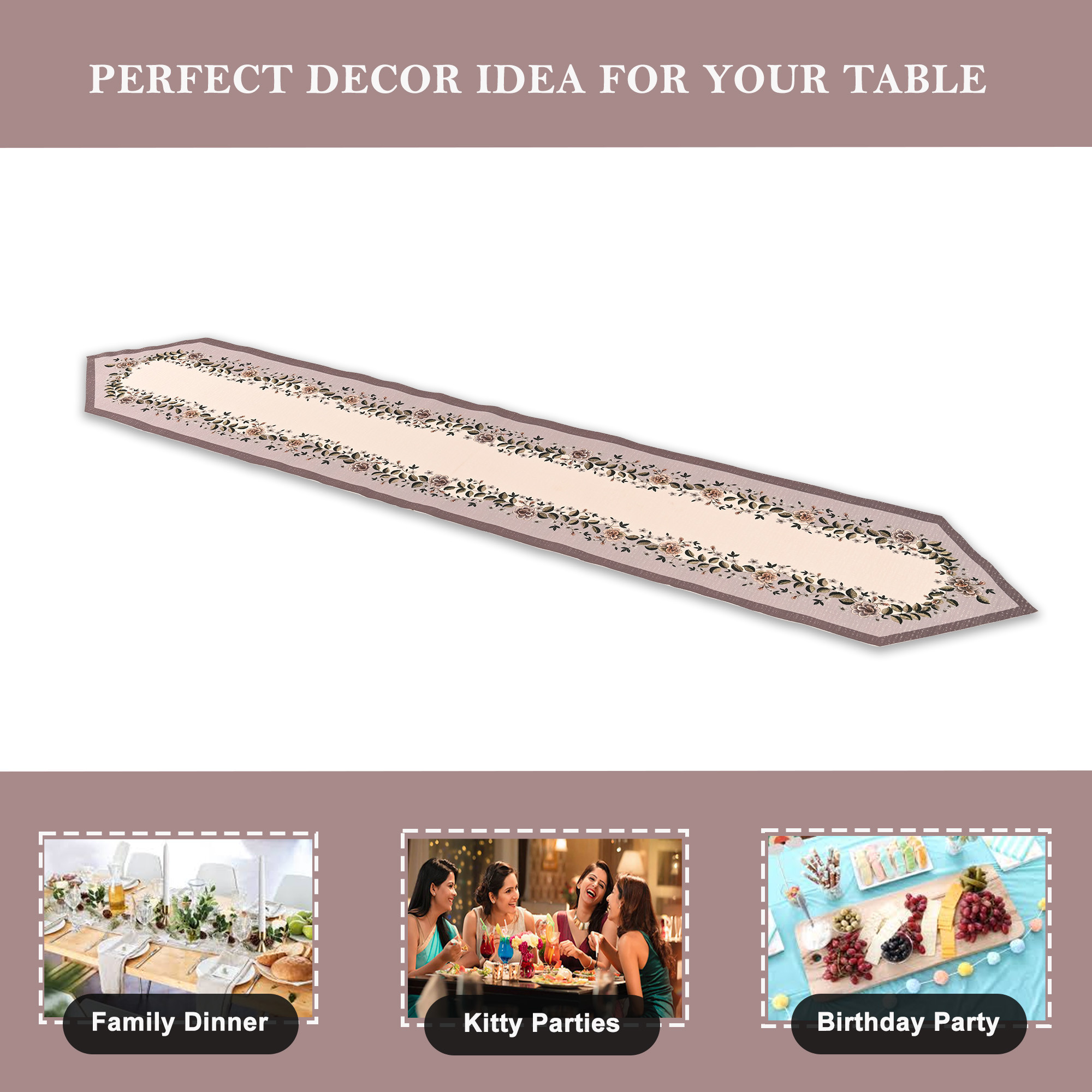 Kuber Industries 13x72 Anti Slip Cotton Table Runner For Centre Table  Stylish Dining Table Runner for Living Room - Dining Table Accessories for Home  Hotel  1036 Pyramid- Cream  Green