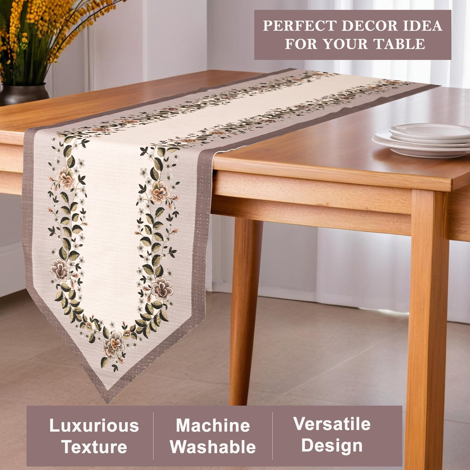 Kuber Industries 13x72 Anti Slip Cotton Table Runner For Centre Table  Stylish Dining Table Runner for Living Room - Dining Table Accessories for Home  Hotel  1036 Pyramid- Cream  Green