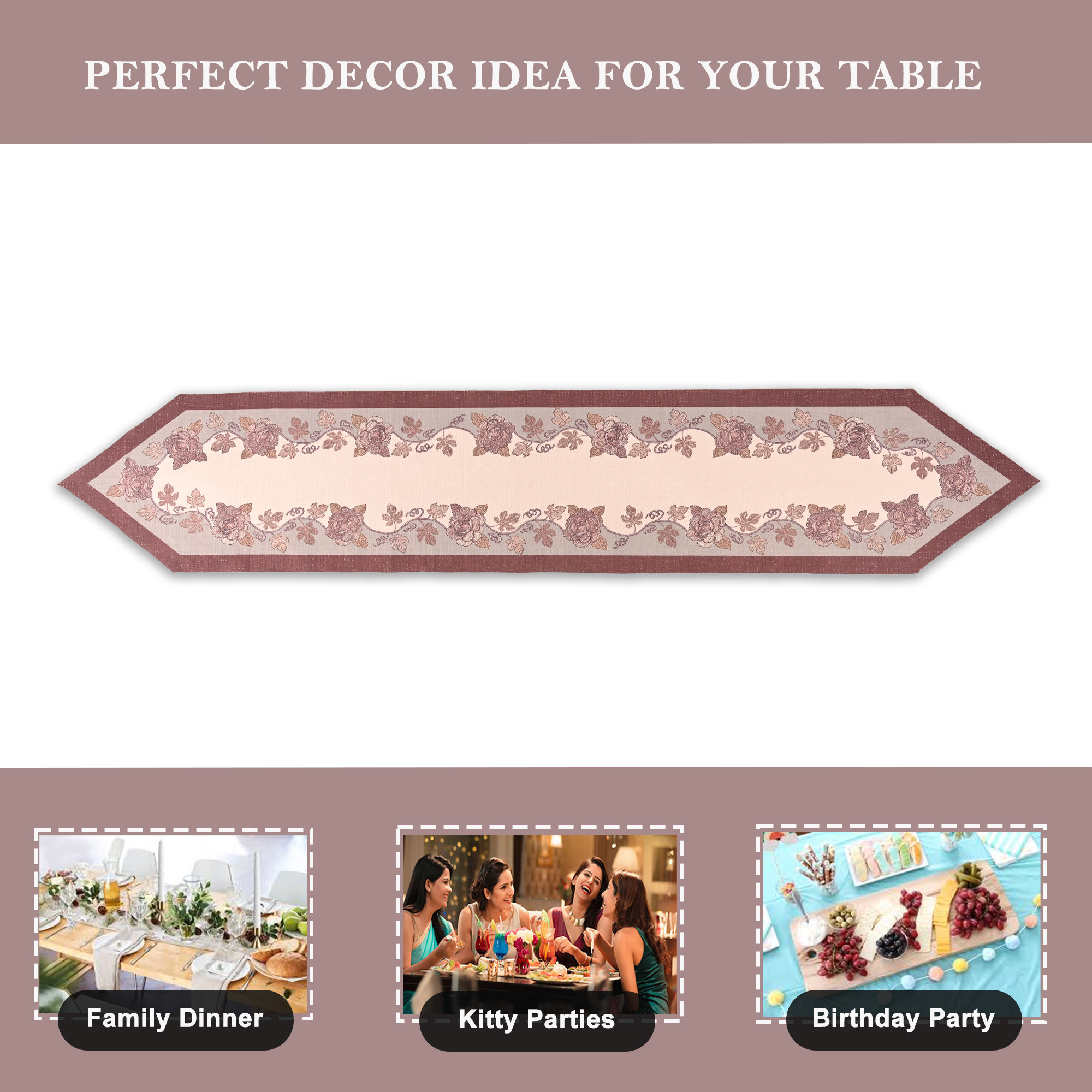 Kuber Industries 13x72 Anti Slip Table Runner For Centre Table  Stylish Dining Table Runner for Living Room - Dining Table Accessories for Home  Hotel  1041 Pyramid- Cream  Brown