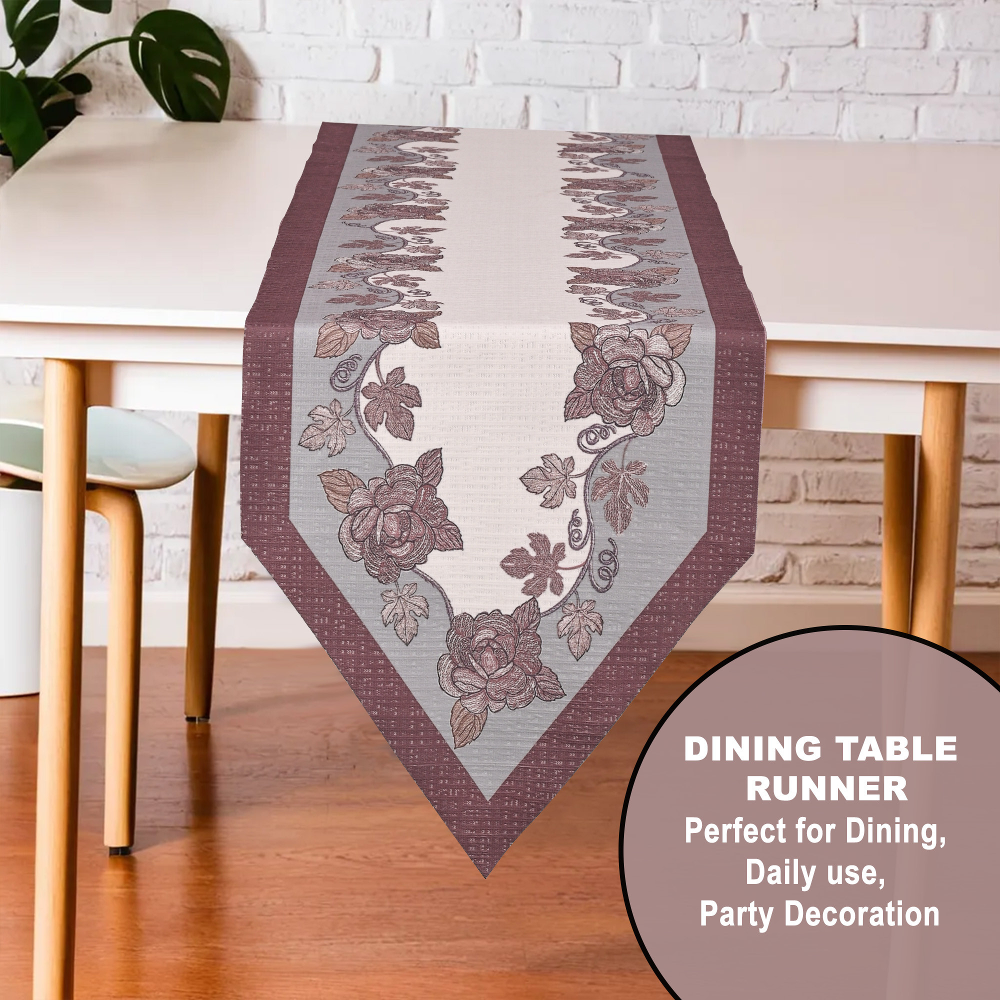 Kuber Industries 13x72 Anti Slip Table Runner For Centre Table  Stylish Dining Table Runner for Living Room - Dining Table Accessories for Home  Hotel  1041 Pyramid- Cream  Brown