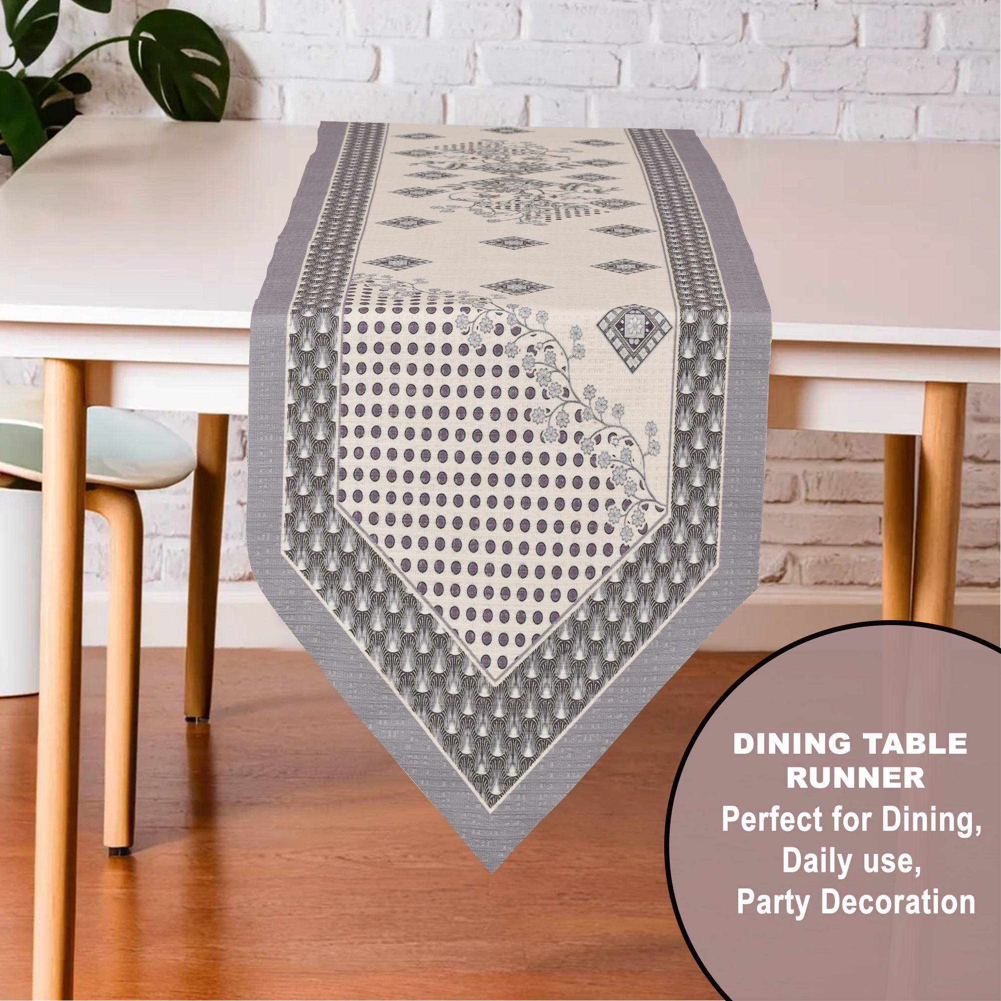 Kuber Industries 13x72 Anti Slip Table Runner For Centre Table  Stylish Dining Table Runner for Living Room - Dining Table Accessories for Home  Hotel  1037 Pyramid- Cream  Grey