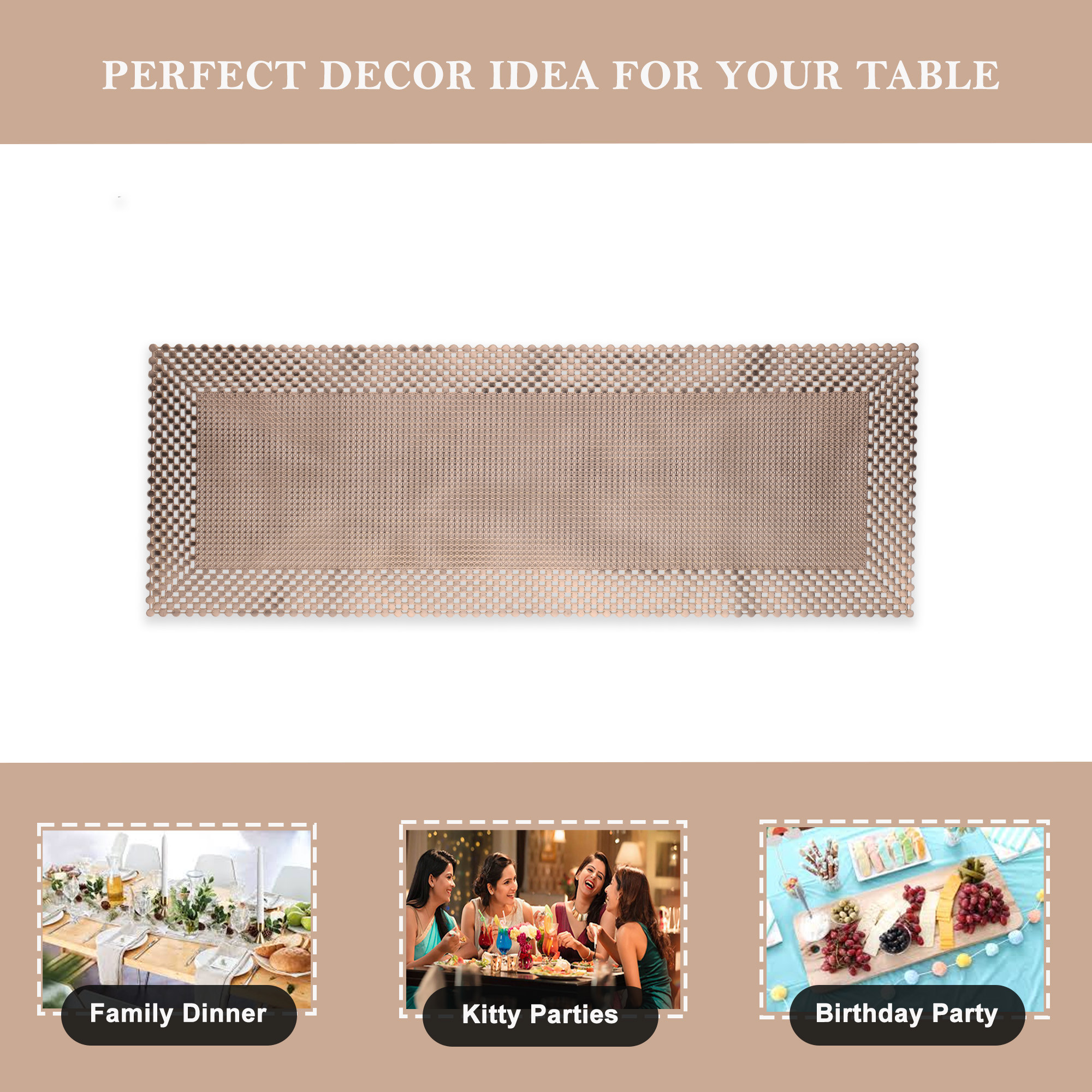 Kuber Industries 13x36 Soft Leather Anti Slip Table Runner For Centre Table  Stylish Dining Table Runner for Living Room - Dining Table Accessories for HomeHotel  Mesh Design - Gold