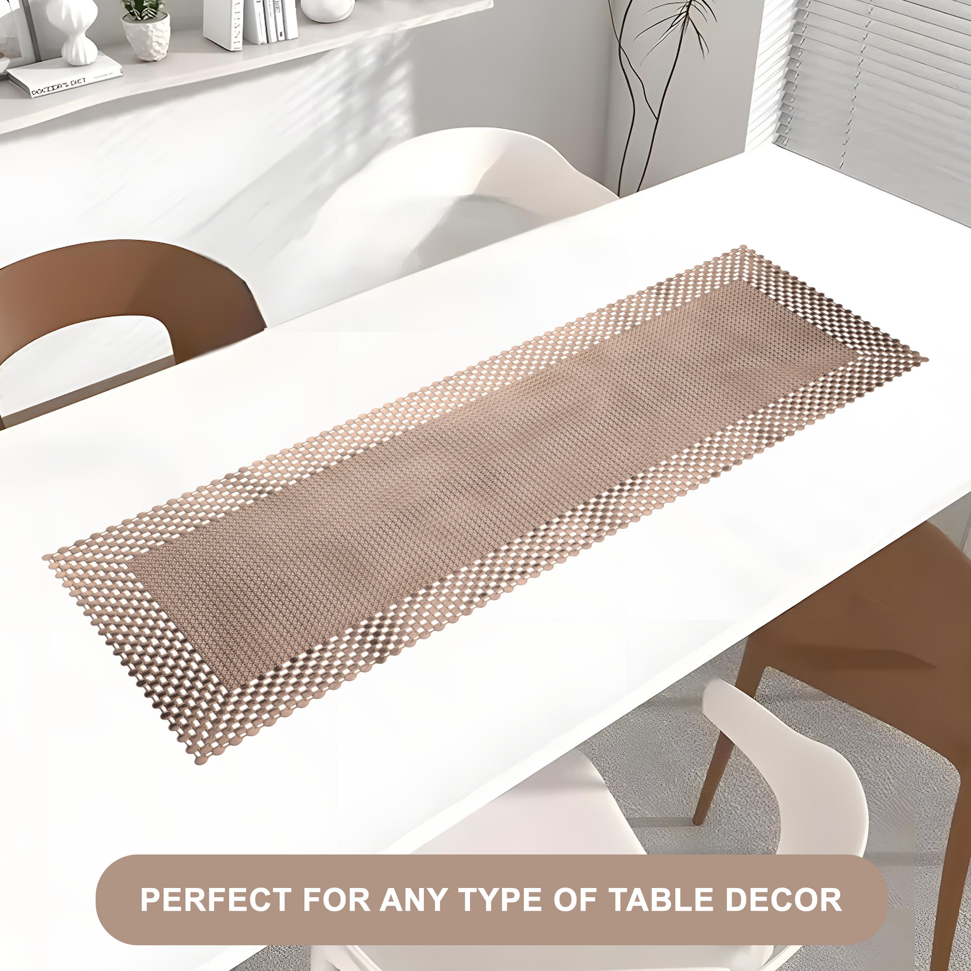 Kuber Industries 13x36 Soft Leather Anti Slip Table Runner For Centre Table  Stylish Dining Table Runner for Living Room - Dining Table Accessories for HomeHotel  Mesh Design - Gold