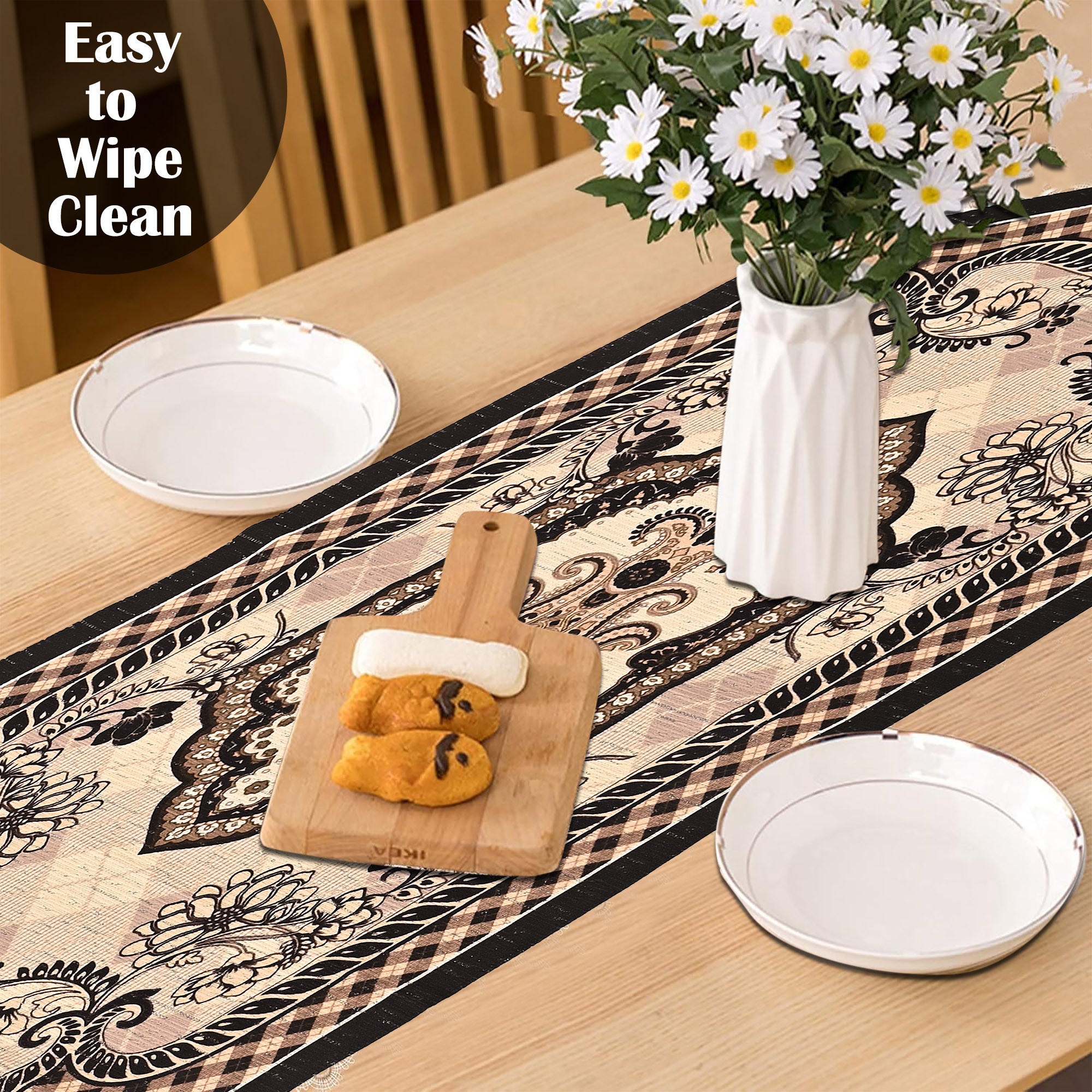 Kuber Industries 13x36 Washable Table Runner for Centre Table  Easy To Maintain  Sustainable Dining Table Runner For Living Room Hall  Home Decor  Dazzle - Cream  Brown 214