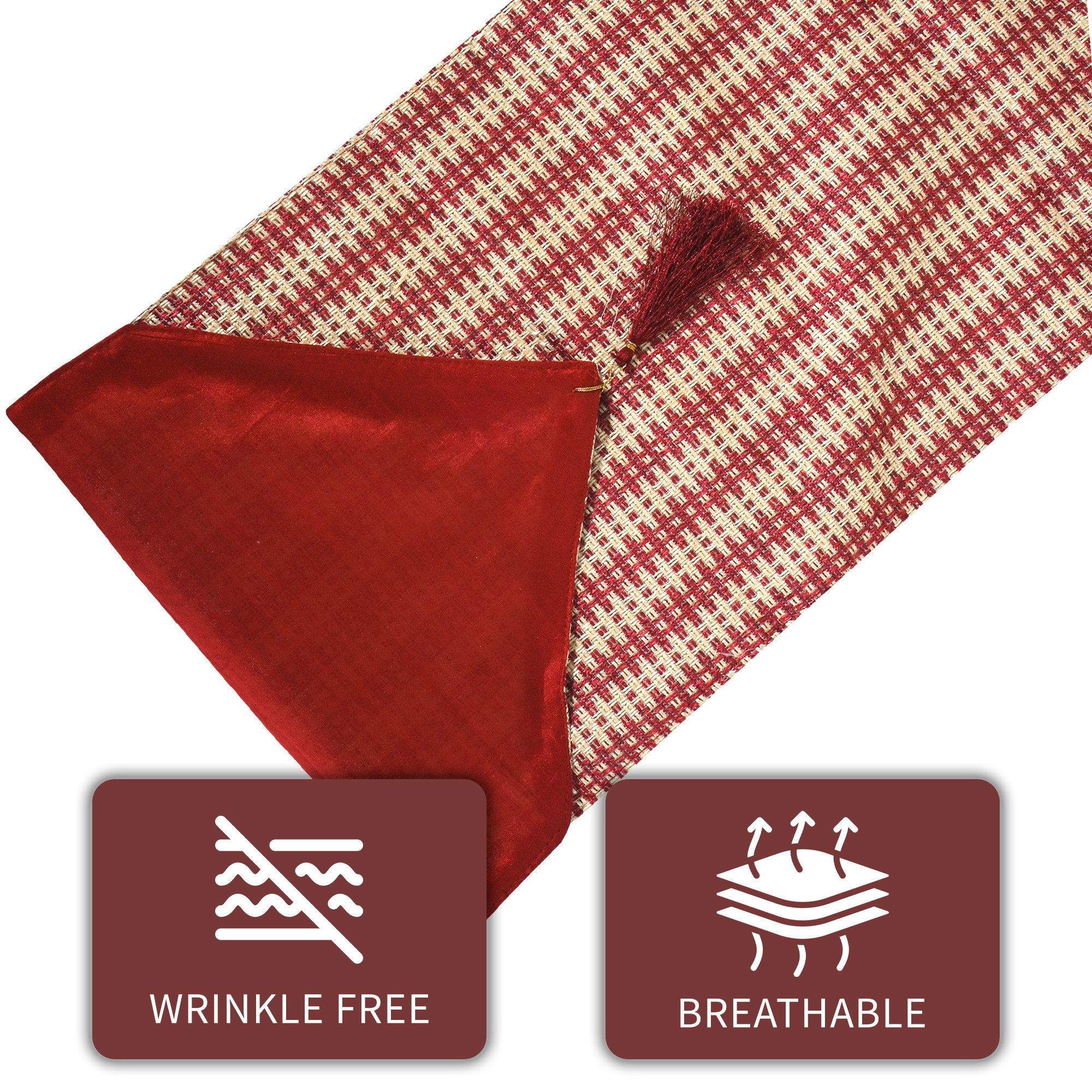 Kuber Industries 13x72 Inch Heat Resistant Jute Dining Table Runner 6 Seater  Anti Slip Centre Table Runner for Living Room Home Decor and Patios  Dining Decor Items for Table  Big Patta - Maroon