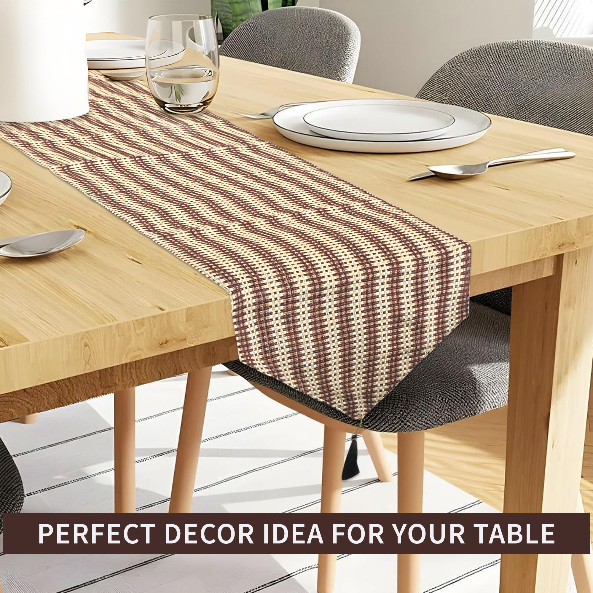 Kuber Industries 13x72 Inch Heat Resistant Jute Dining Table Runner 6 Seater  Anti Slip Centre Table Runner for Living Room Home Decor and Patios  Dining Decor Items for Table  Big Patta - Brown