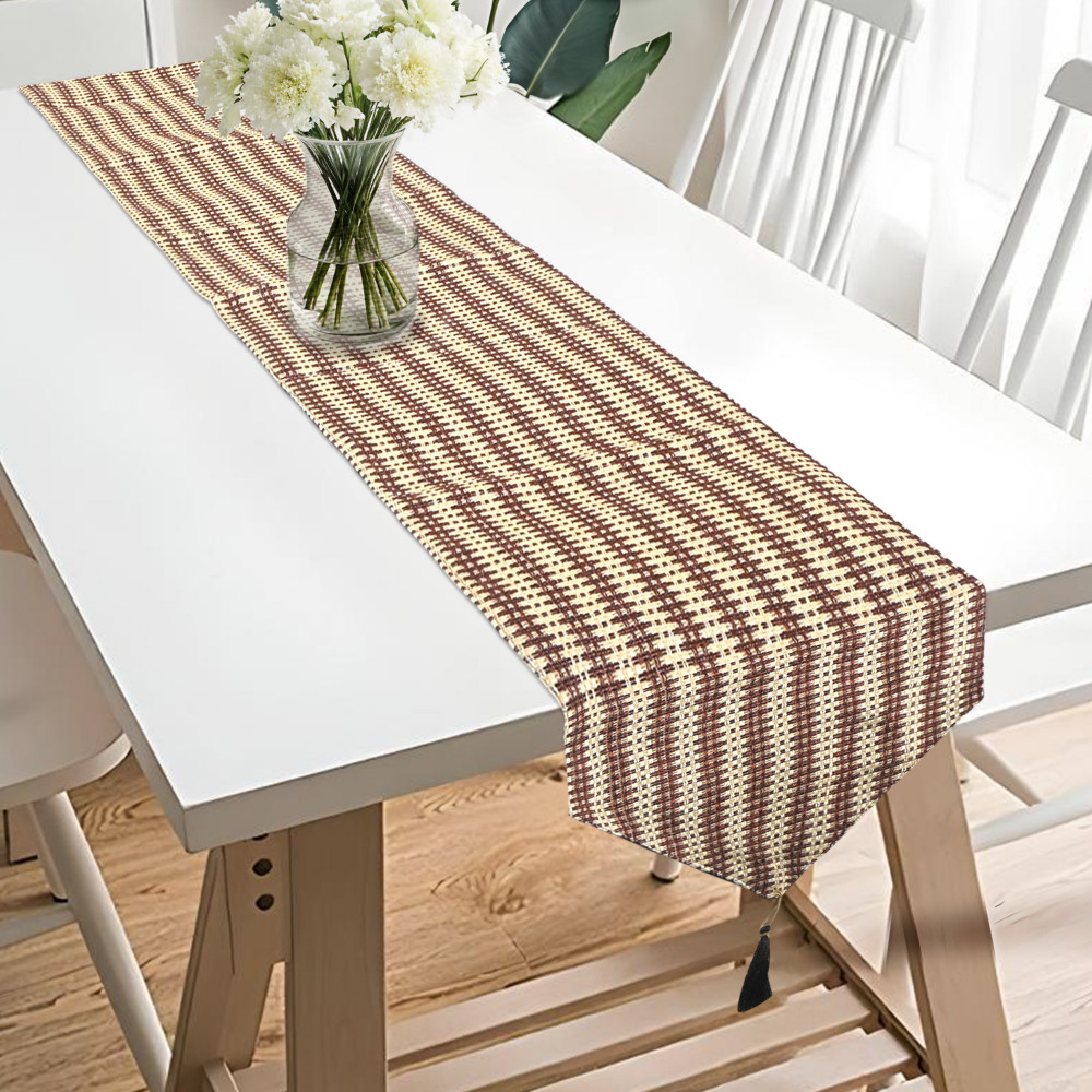 Image of Kuber Industries 13x72 Inch Heat Resistant Jute Dining Table Runner 6 Seater | Anti Slip Centre Table Runner for Living Room, Home Decor and Patios | Dining Decor Items for Table | Big Patta - Brown