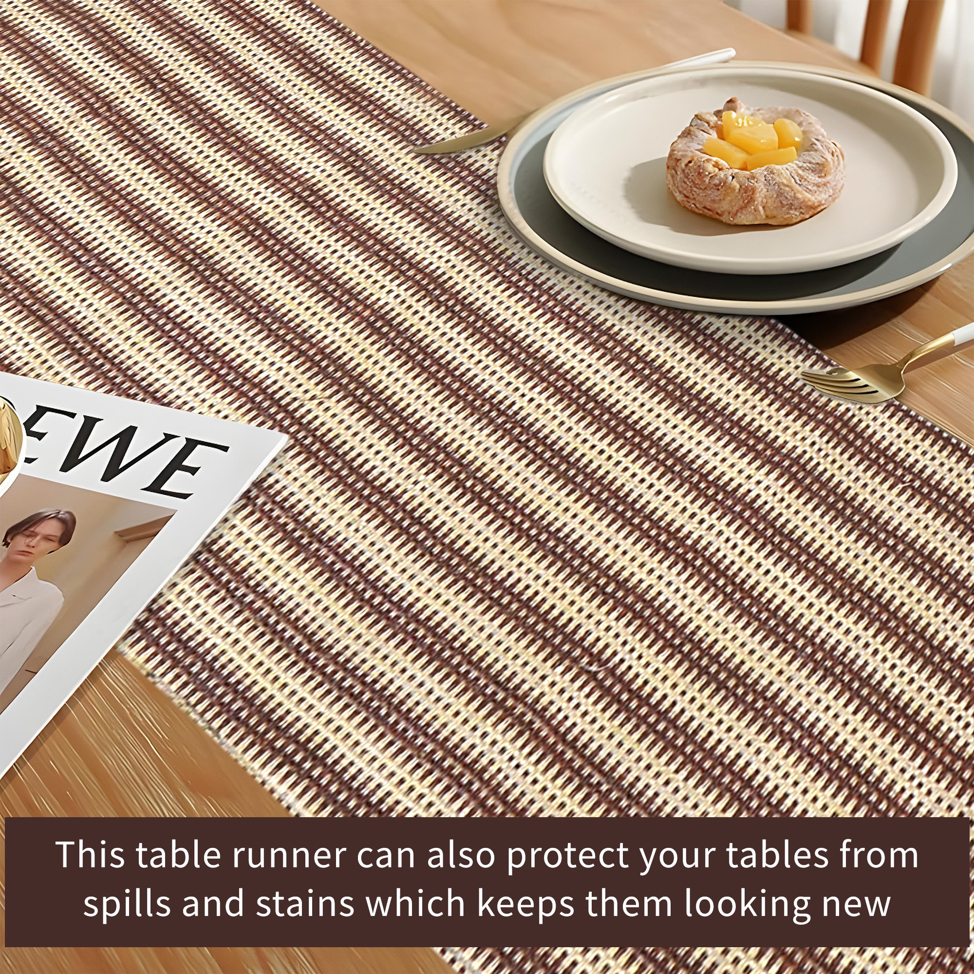 Kuber Industries 13x72 Inch Heat Resistant Jute Dining Table Runner 6 Seater  Anti Slip Centre Table Runner for Living Room Home Decor and Patios  Dining Decor Items for Table  Big Patta - Brown