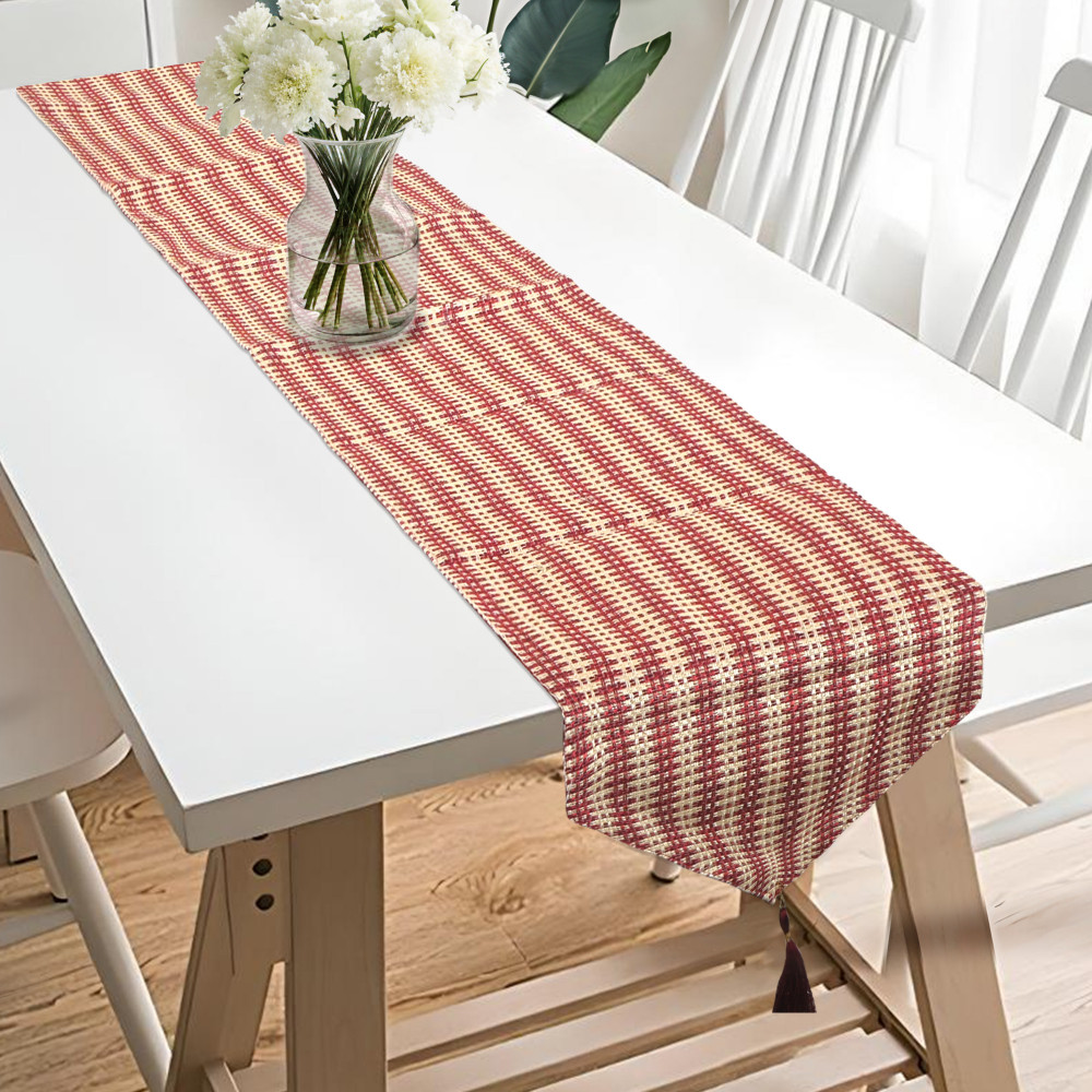 Kuber Industries 13x72 Inch Heat Resistant Jute Dining Table Runner 6 Seater | Anti Slip Centre Table Runner for Living Room, Home Decor and Patios | Dining Decor Items for Table | Big Patta - Maroon