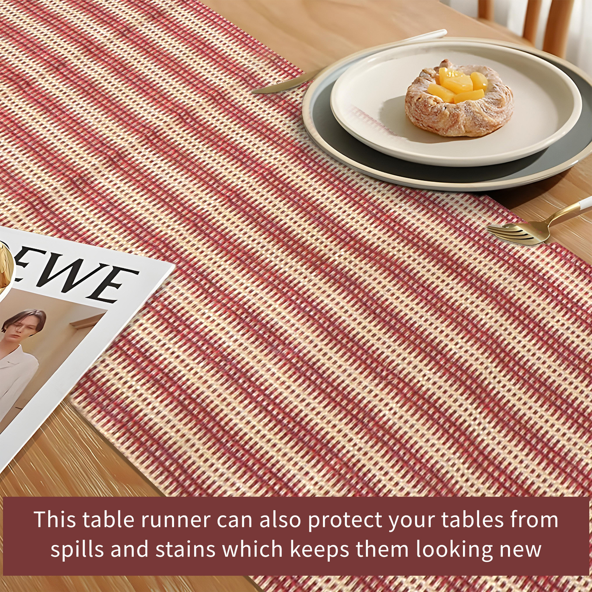 Kuber Industries 13x72 Inch Heat Resistant Jute Dining Table Runner 6 Seater  Anti Slip Centre Table Runner for Living Room Home Decor and Patios  Dining Decor Items for Table  Big Patta - Maroon