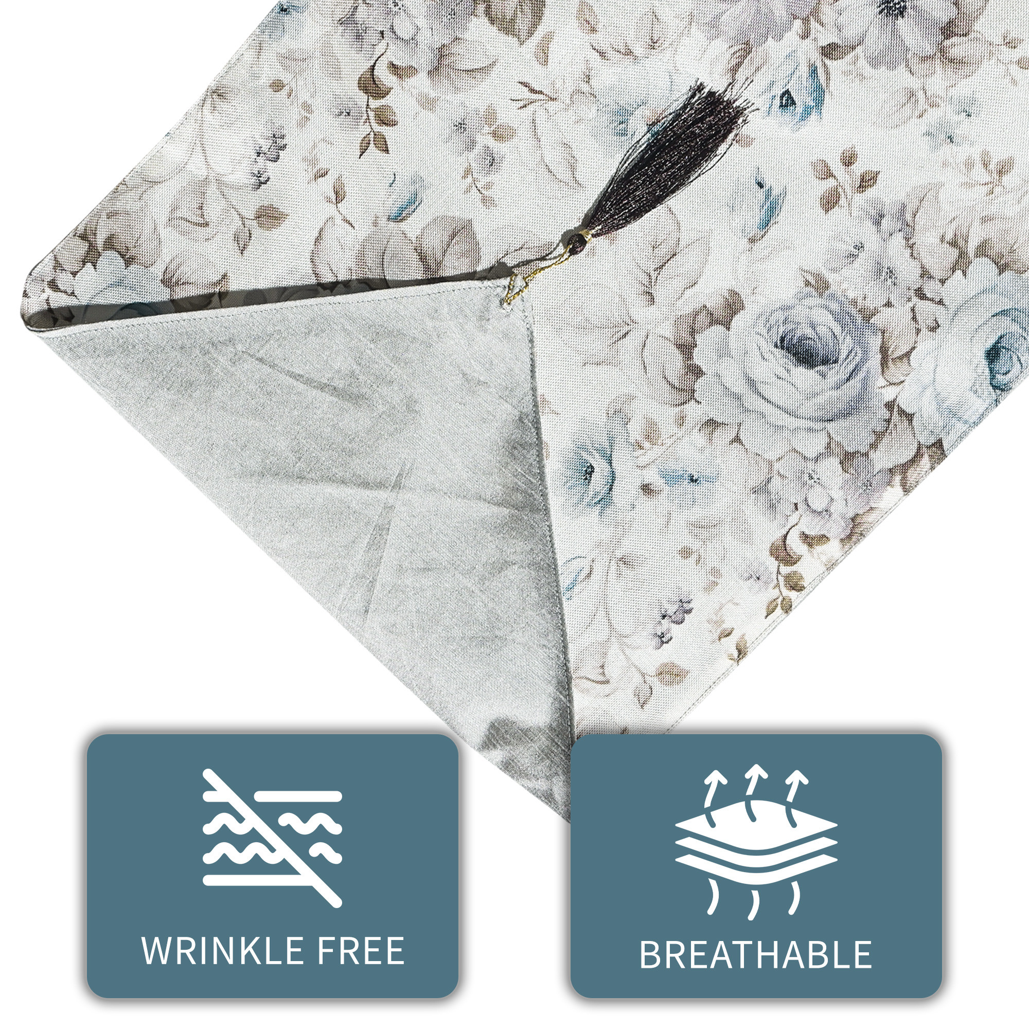 Kuber Industries 13x72 Inch Large Jute Table Runner for 6 Seater Dining Table  Centre Table Runner for Living Room Patio and Home Decor  Gulab Design - Grey  Cream