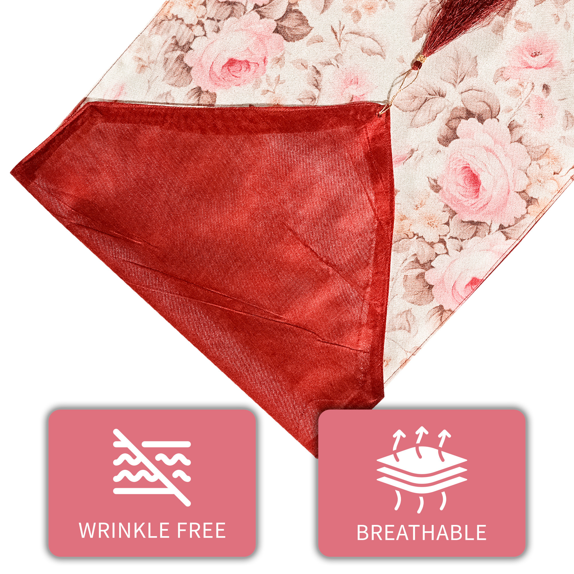 Kuber Industries 13x72 Inch Large Jute Table Runner for 6 Seater Dining Table  Centre Table Runner for Living Room Patio and Home Decor  Gulab Design - Pink  Cream