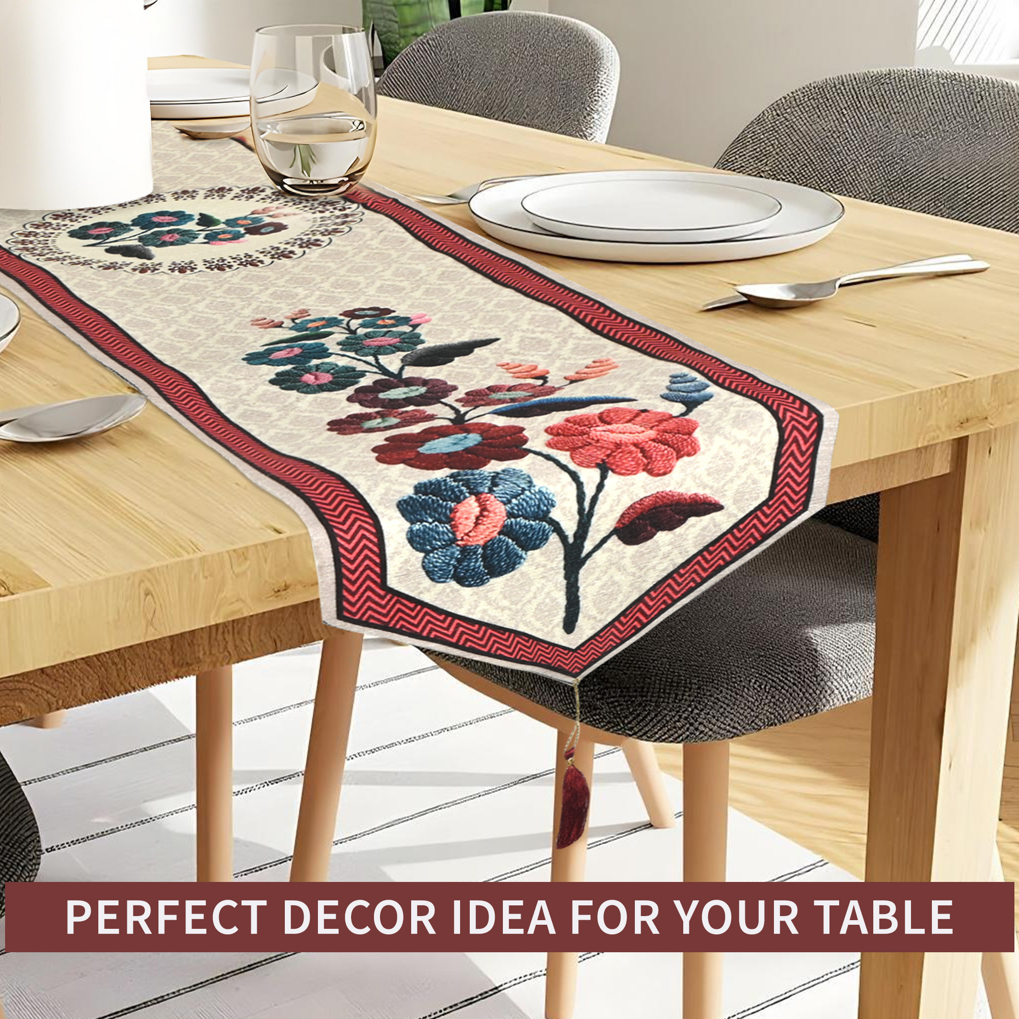 Kuber Industries 13x72 Inch Soft Velvet Dining Table Runner 6 Seater  Anti Slip Centre Table Runner for Living Room Home Decor and Patios Dining Decor Items for Table  Painting - Maroon