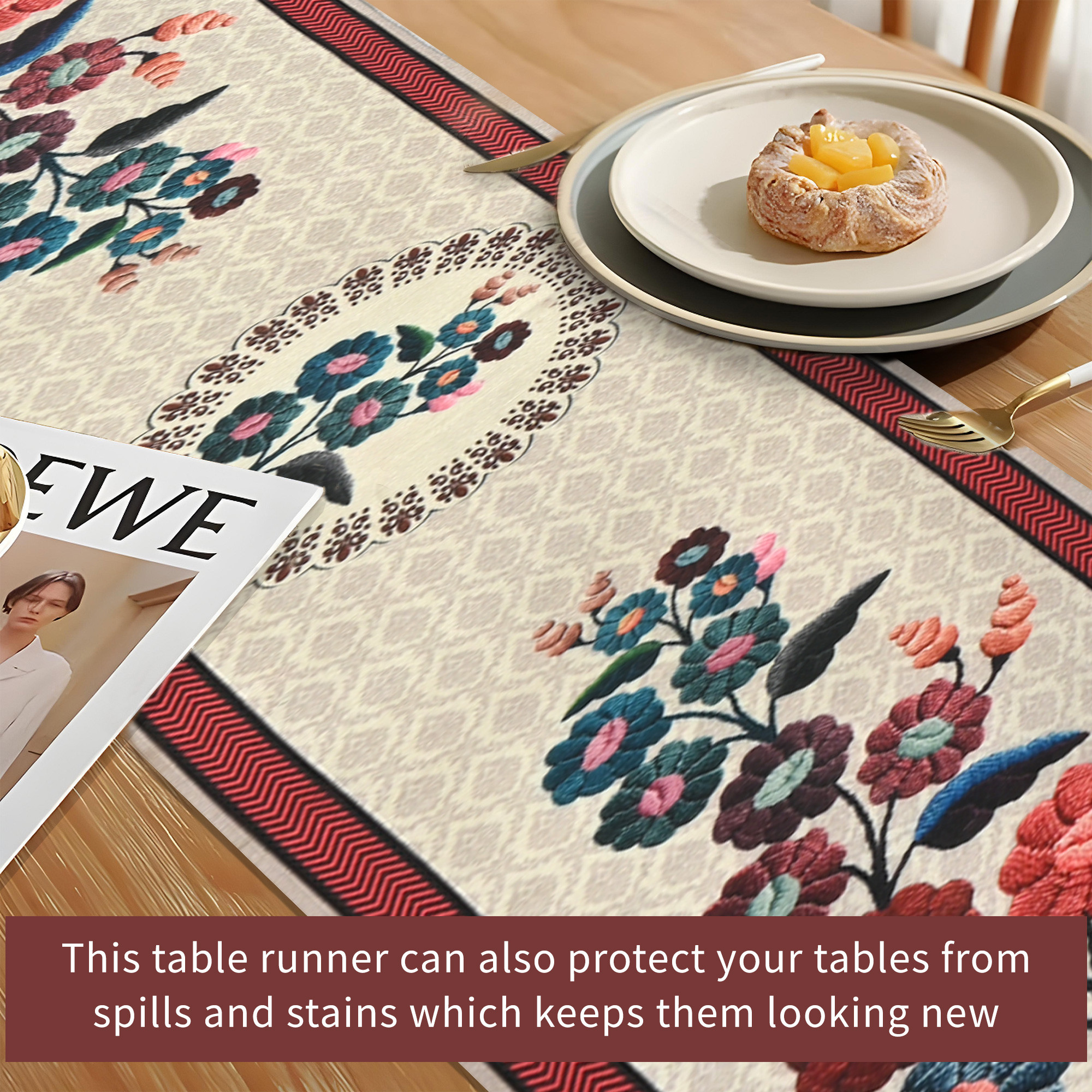 Kuber Industries 13x72 Inch Soft Velvet Dining Table Runner 6 Seater  Anti Slip Centre Table Runner for Living Room Home Decor and Patios Dining Decor Items for Table  Painting - Maroon