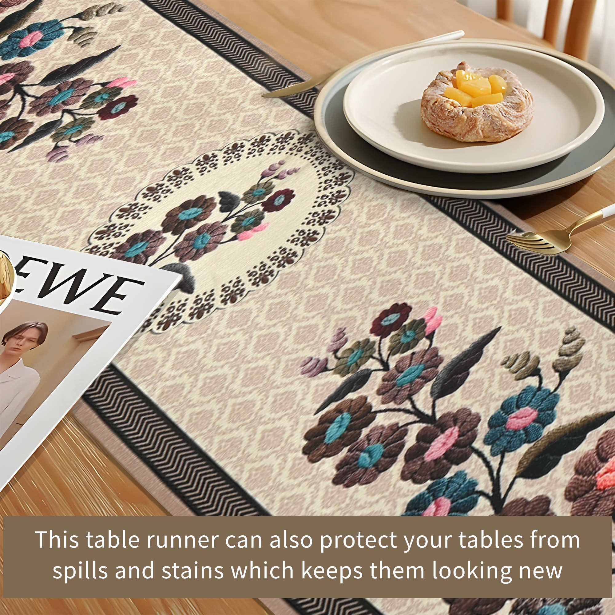 Kuber Industries 13x72 Inch Soft Velvet Dining Table Runner 6 Seater  Anti Slip Centre Table Runner for Living Room Home Decor and Patios Dining Decor Items for Table  Painting - Brown