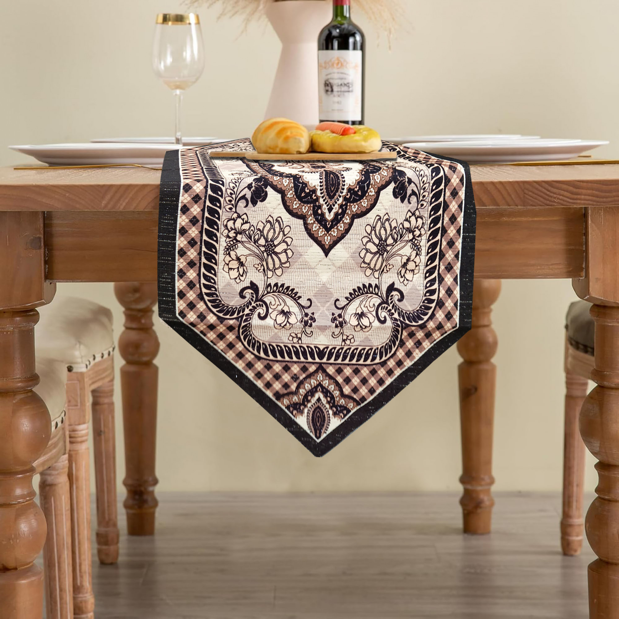 Kuber Industries 13x72 Washable Table Runner for Centre Table  Easy To Maintain  Sustainable Dining Table Runner For Living Room Hall  Home Decor  Dazzle - Cream  Brown 214