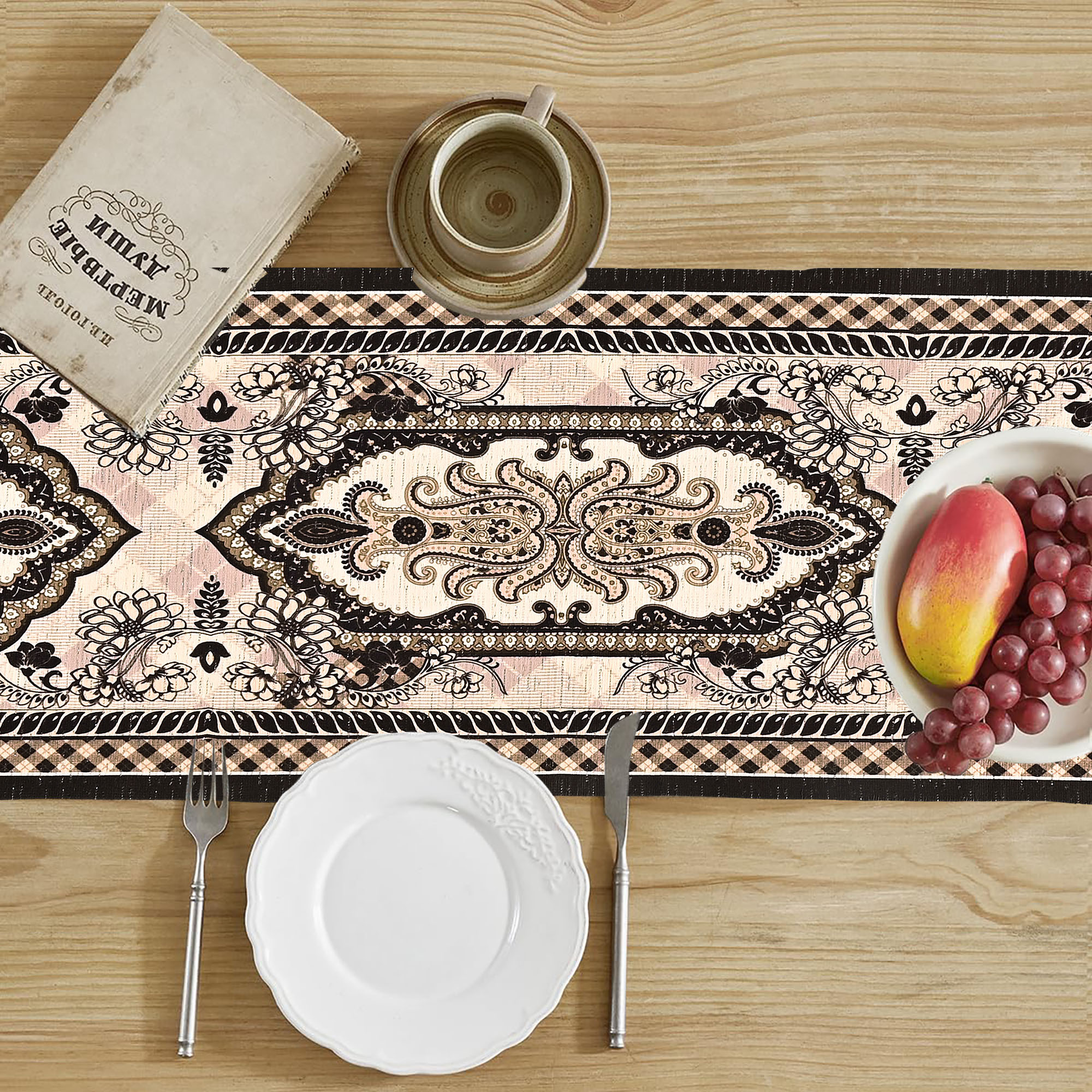 Kuber Industries 13x72 Washable Table Runner for Centre Table  Easy To Maintain  Sustainable Dining Table Runner For Living Room Hall  Home Decor  Dazzle - Cream  Brown 214