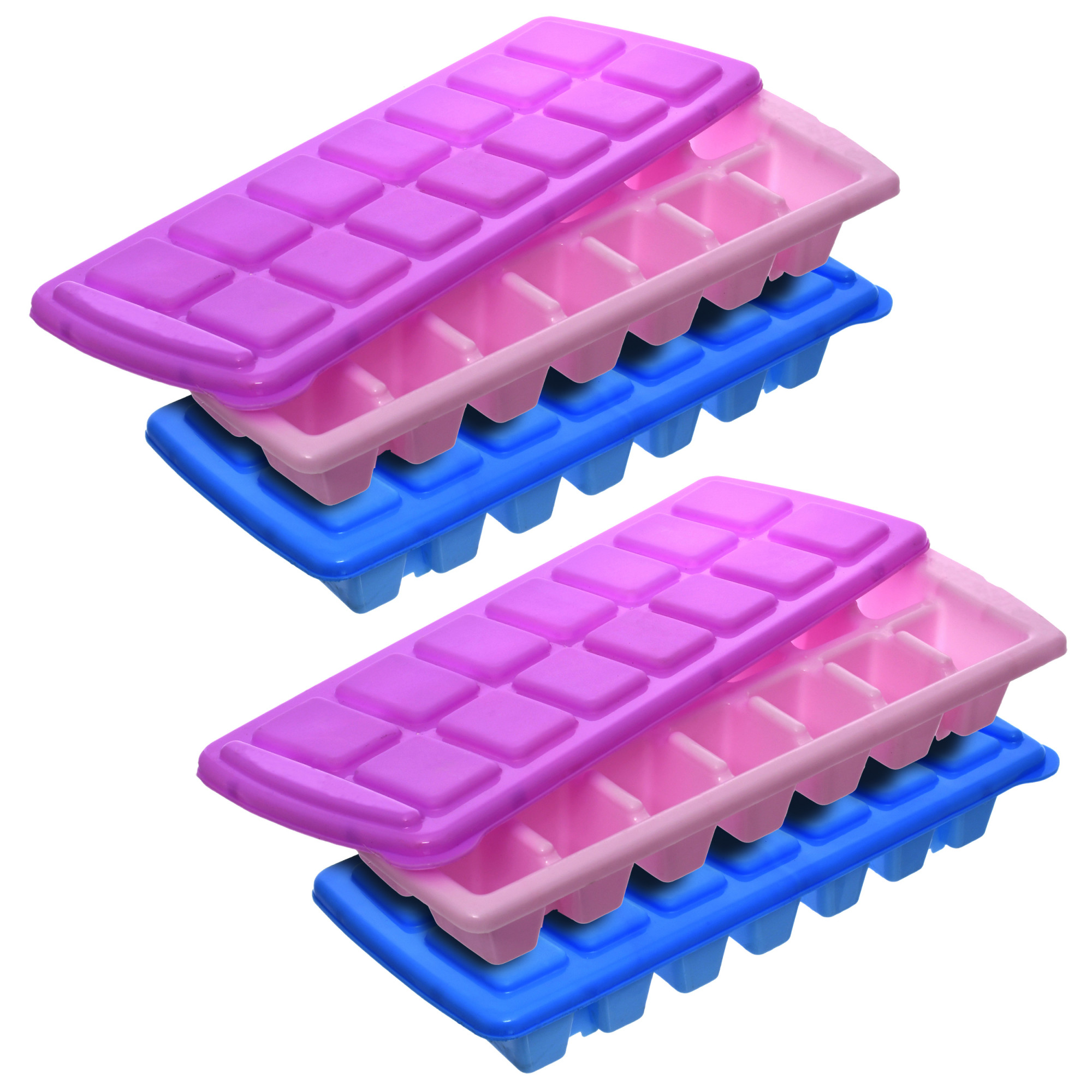 Kuber Industries 14 Cubes Plastic Unbreakable Virgin Plastic Ice Cube Tray With Lid (Multi)-KUBMART1226