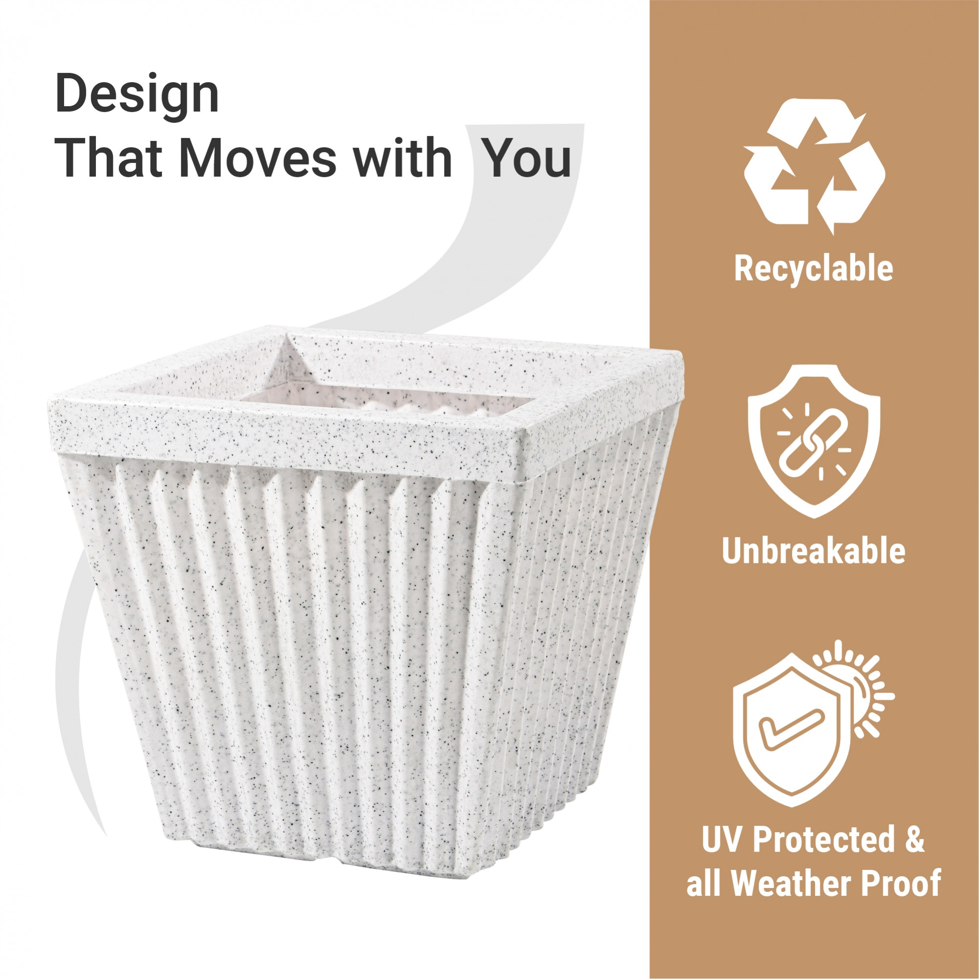 Kuber Industries 14-Inch Roto Mould German Polymer Big Size Flower Pot  IndoorOutdoor Tree Gamla Planter for Living Room Resorts Hotels Terrace  Garden  Marble Pihu Splash - White