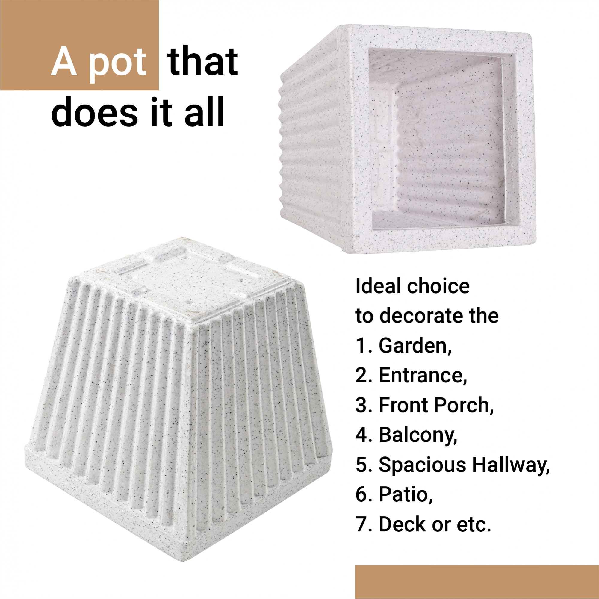 Kuber Industries 14-Inch Roto Mould German Polymer Big Size Flower Pot  IndoorOutdoor Tree Gamla Planter for Living Room Resorts Hotels Terrace  Garden  Marble Pihu Splash - White