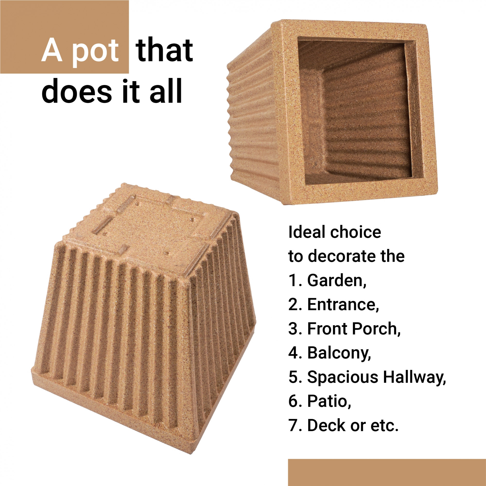 Kuber Industries 14-Inch Roto Mould German Polymer Big Size Flower Pot  IndoorOutdoor Tree Gamla Planter for Living Room Resorts Hotels Terrace  Garden  Marble Pihu Splash - Sand