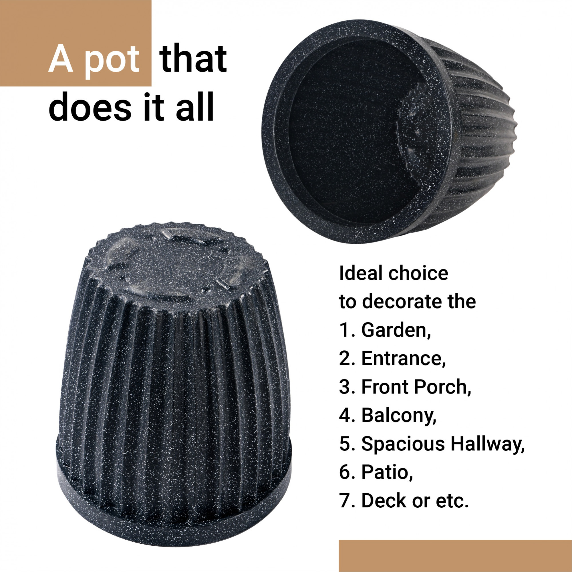 Kuber Industries 14-Inch Roto Mould German Polymer Big Size Flower Pot  IndoorOutdoor Tree Gamla Planter for Living Room Resorts Hotels Terrace  Garden  Marble Pihu Neo - Black