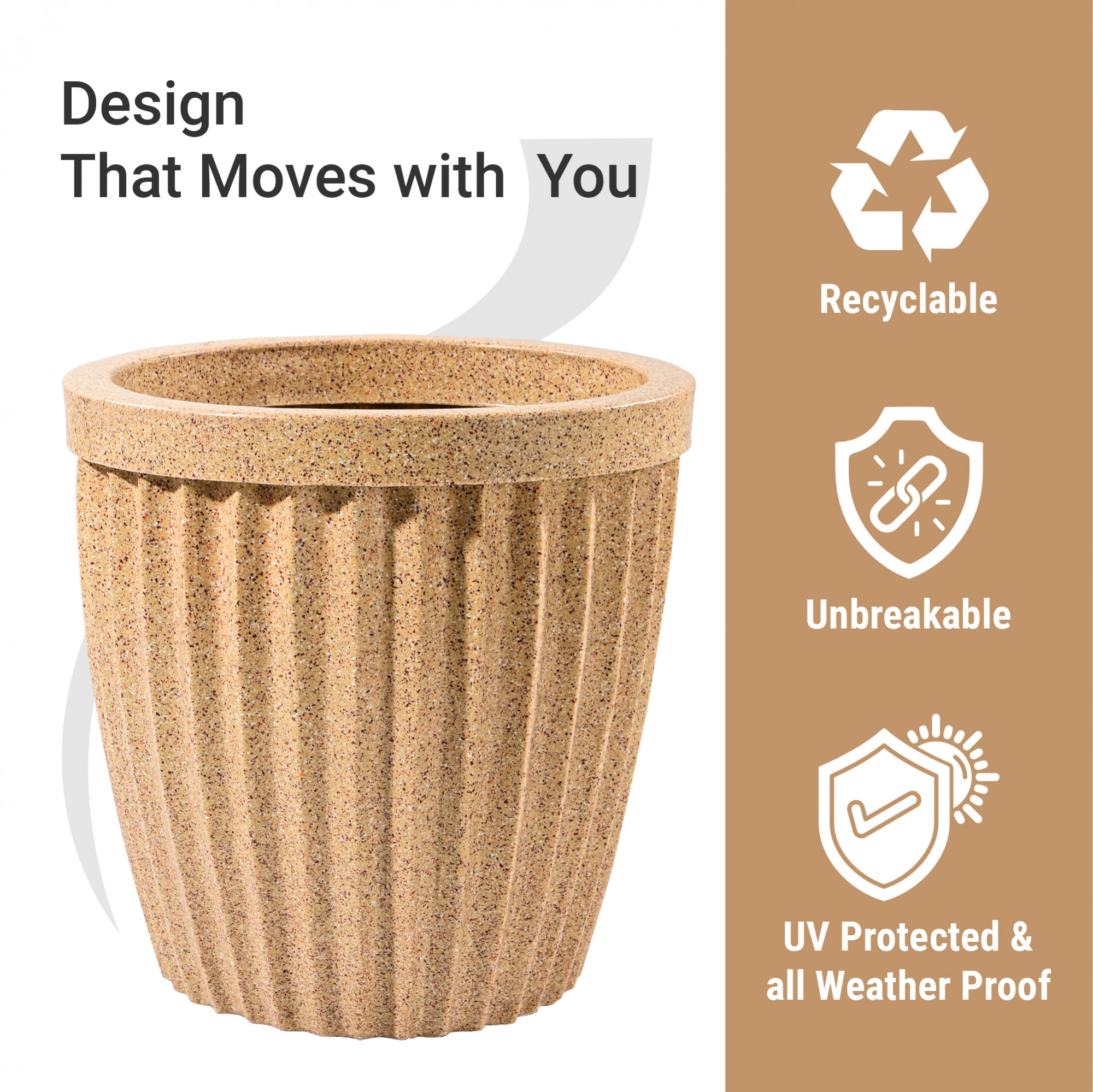 Kuber Industries 14-Inch Roto Mould German Polymer Big Size Flower Pot  IndoorOutdoor Tree Gamla Planter for Living Room Resorts Hotels Terrace  Garden  Marble Pihu Neo - Sand