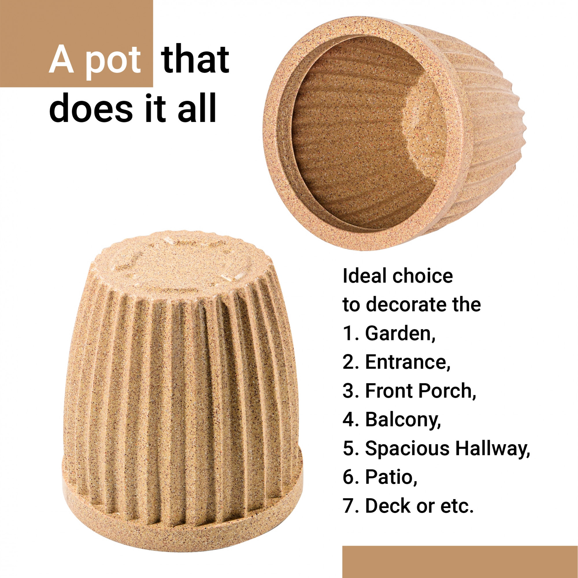 Kuber Industries 14-Inch Roto Mould German Polymer Big Size Flower Pot  IndoorOutdoor Tree Gamla Planter for Living Room Resorts Hotels Terrace  Garden  Marble Pihu Neo - Sand