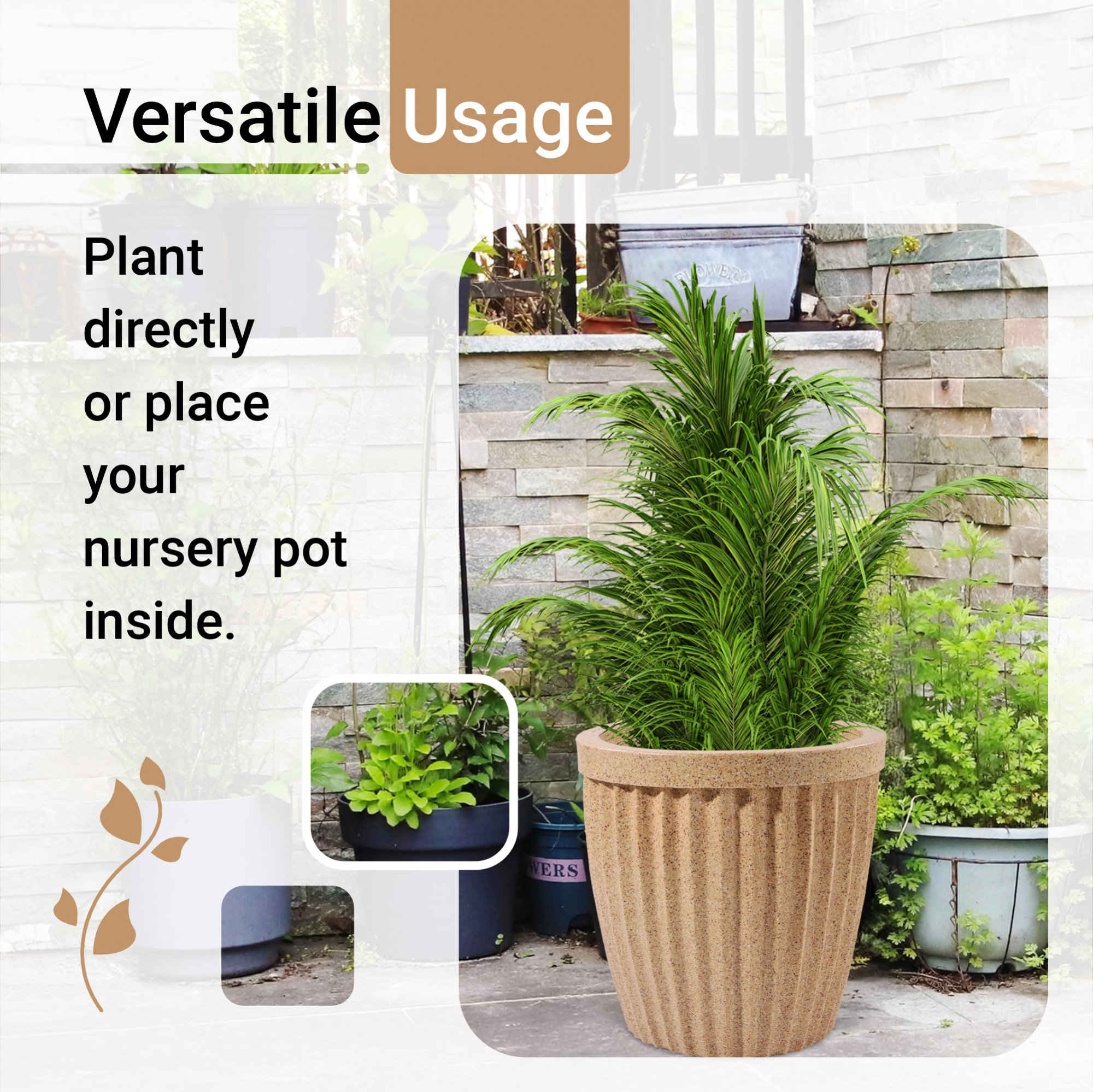 Kuber Industries 14-Inch Roto Mould German Polymer Big Size Flower Pot  IndoorOutdoor Tree Gamla Planter for Living Room Resorts Hotels Terrace  Garden  Marble Pihu Neo - Sand