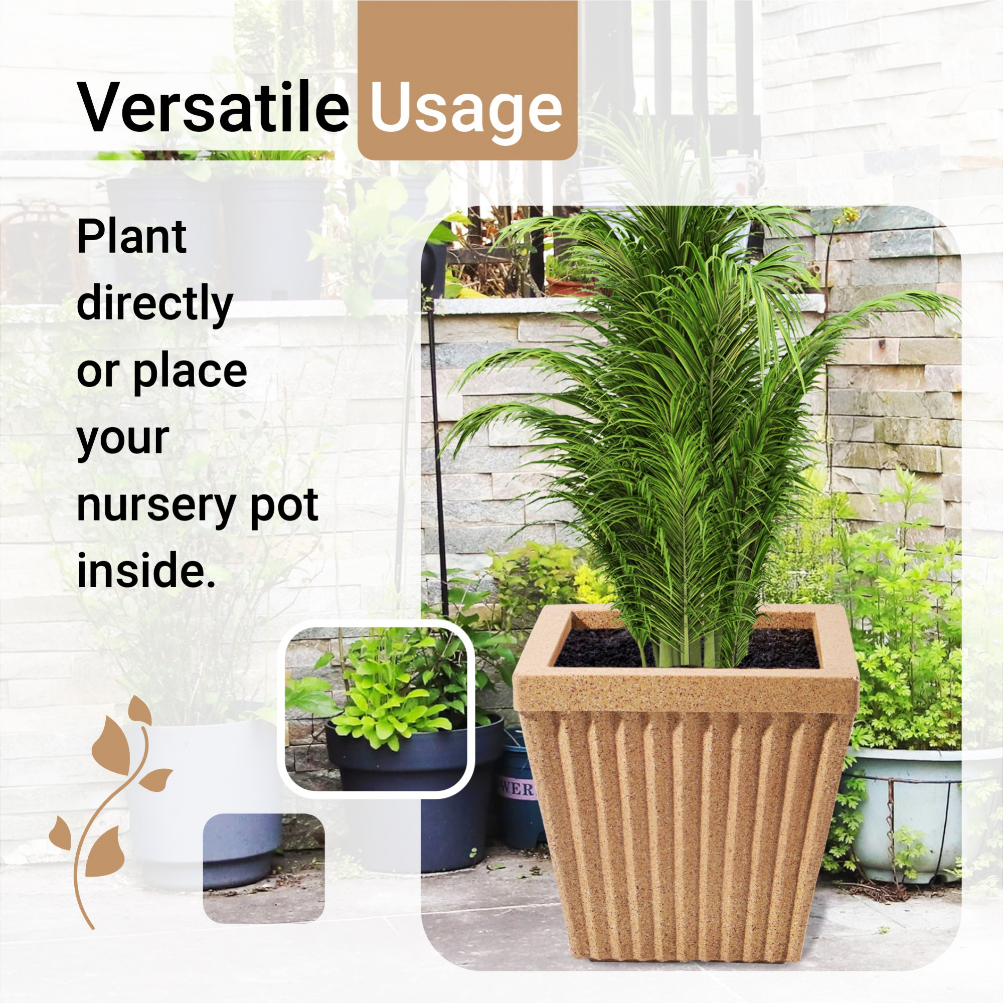 Kuber Industries 14-Inch Roto Mould German Polymer Big Size Flower Pot  IndoorOutdoor Tree Gamla Planter for Living Room Resorts Hotels Terrace  Garden  Marble Pihu Splash - Sand