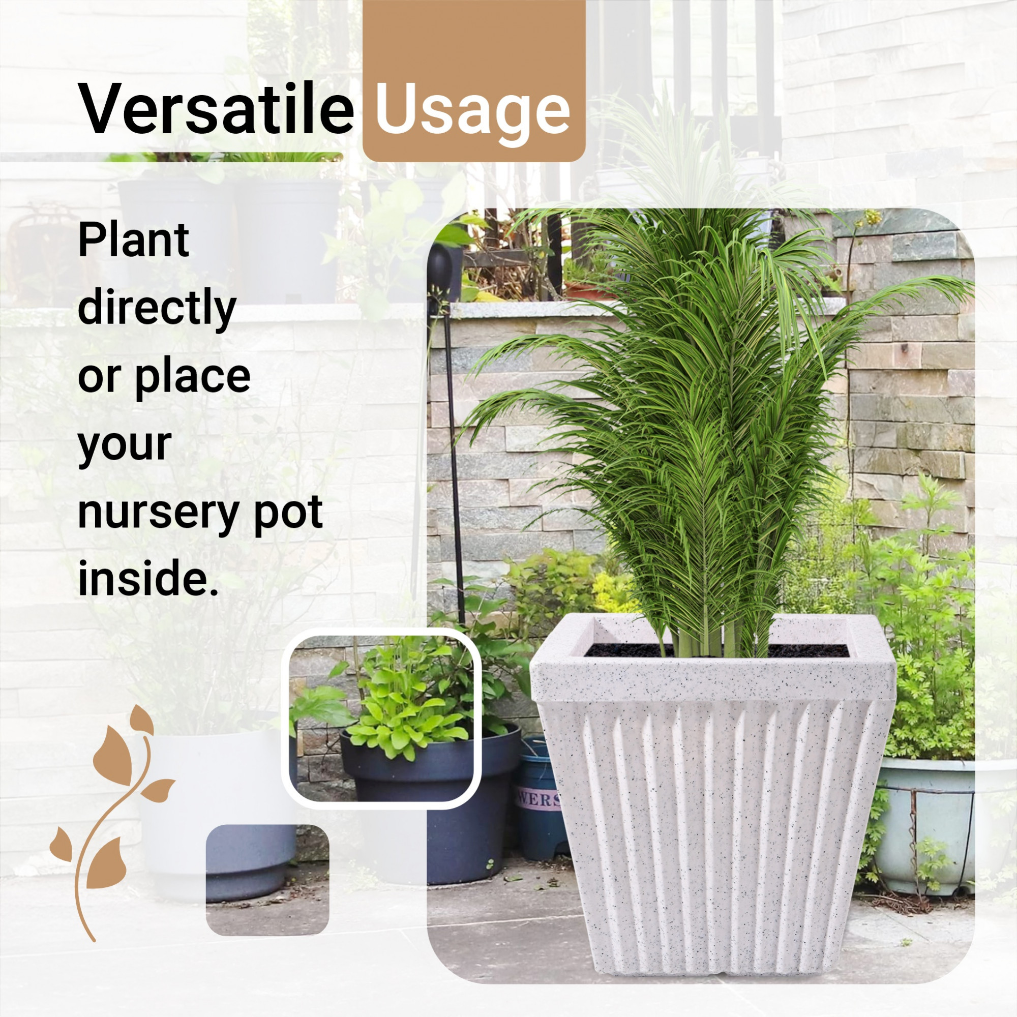 Kuber Industries 14-Inch Roto Mould German Polymer Big Size Flower Pot  IndoorOutdoor Tree Gamla Planter for Living Room Resorts Hotels Terrace  Garden  Marble Pihu Splash - White