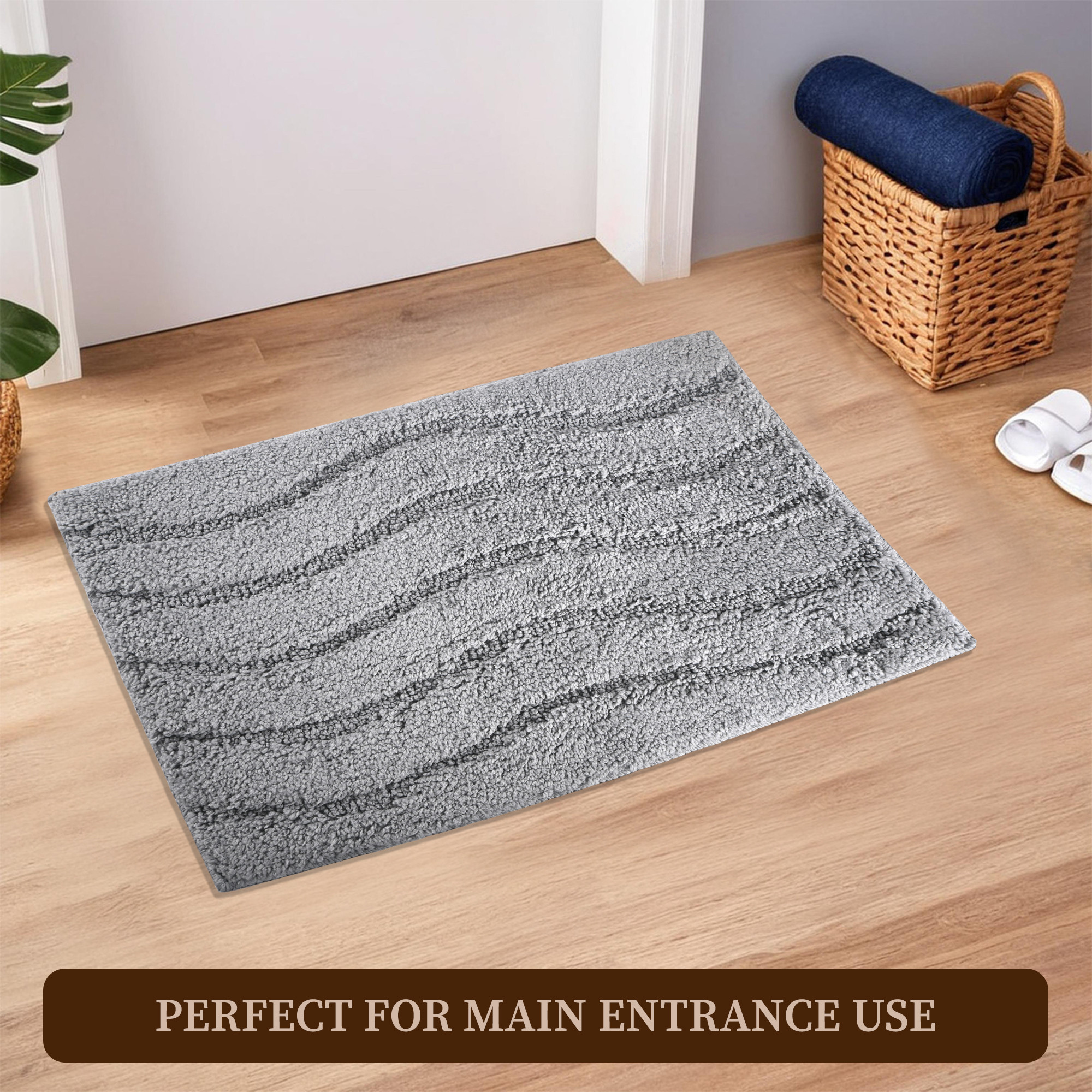 Kuber Industries 14x21 Inch Anti Skid Mat for Bathroom Floor  Anti Slip Paydan  Footmat for Home  Kitchen  Doormat  Bathroom Mat for Indoor  Outdoor  Waves - Grey