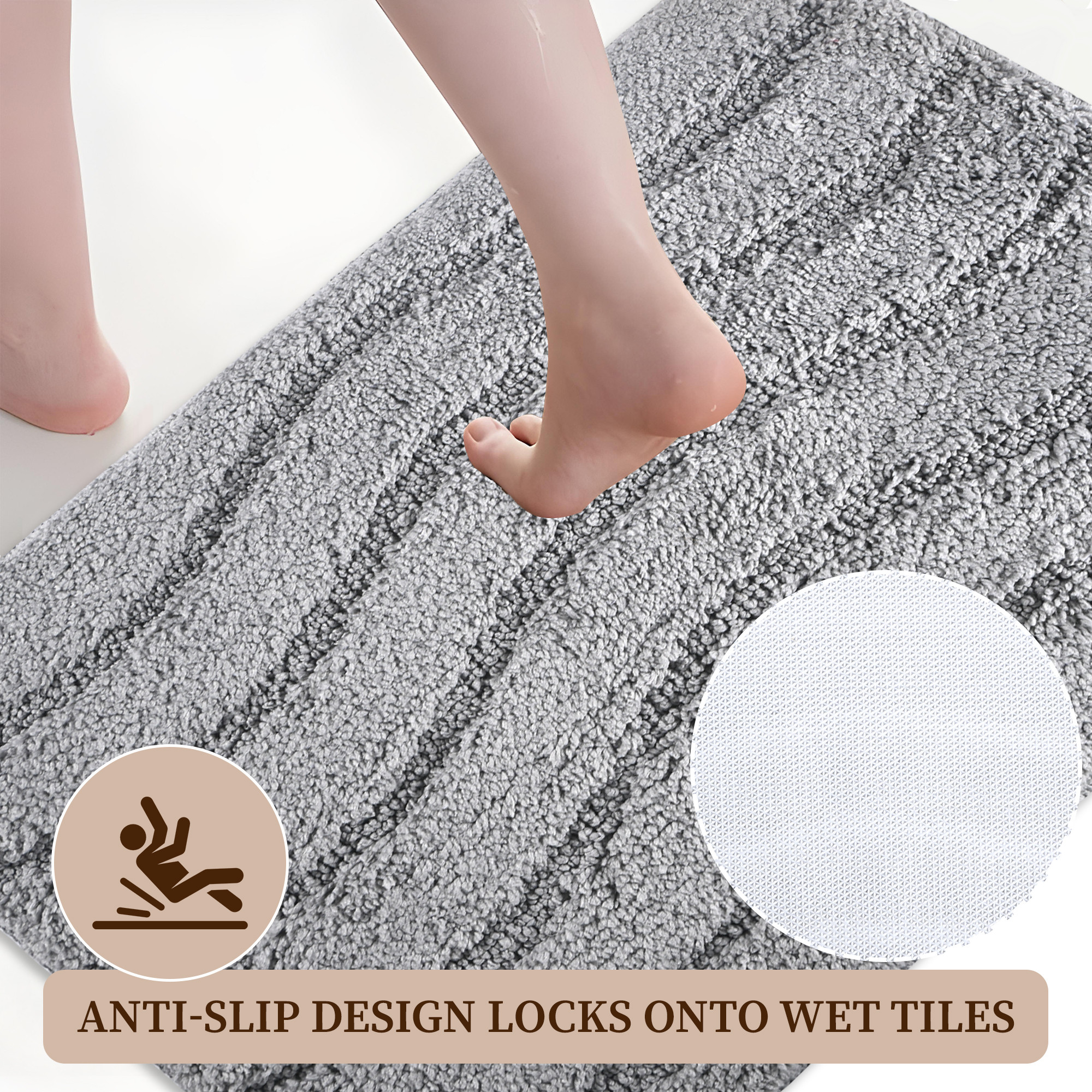 Kuber Industries 14x21 Inch Anti Skid Mat for Bathroom Floor  Anti Slip Paydan  Footmat for Home  Kitchen  Doormat  Bathroom Mat for Indoor  Outdoor  Waves - Grey