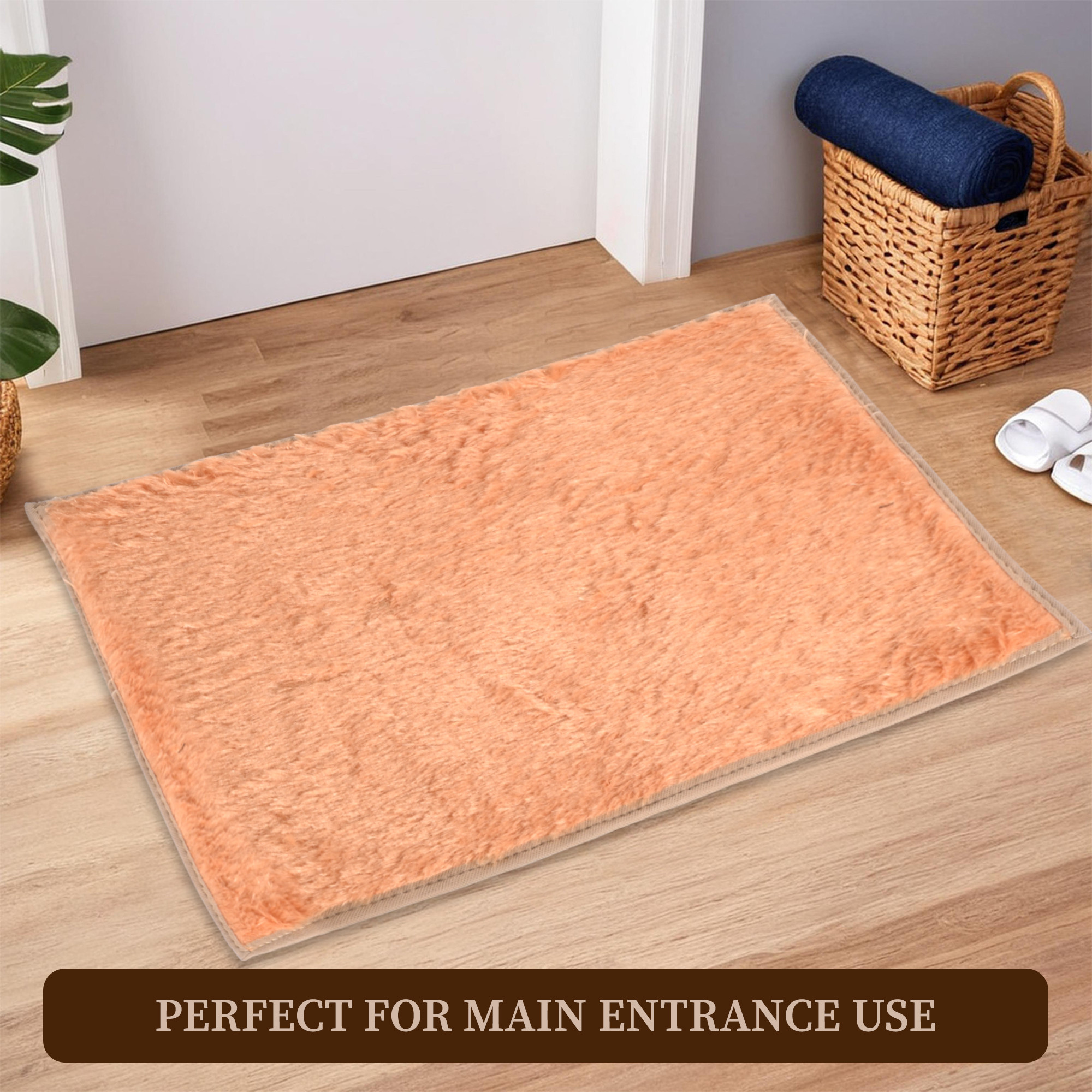 Kuber Industries 14x21 Inch Anti Skid Mat for Bathroom Floor  Anti Slip Paydan  Footmat for Home  Kitchen  Doormat  Bathroom Mat for Indoor  Outdoor  Plain Fur - Golden