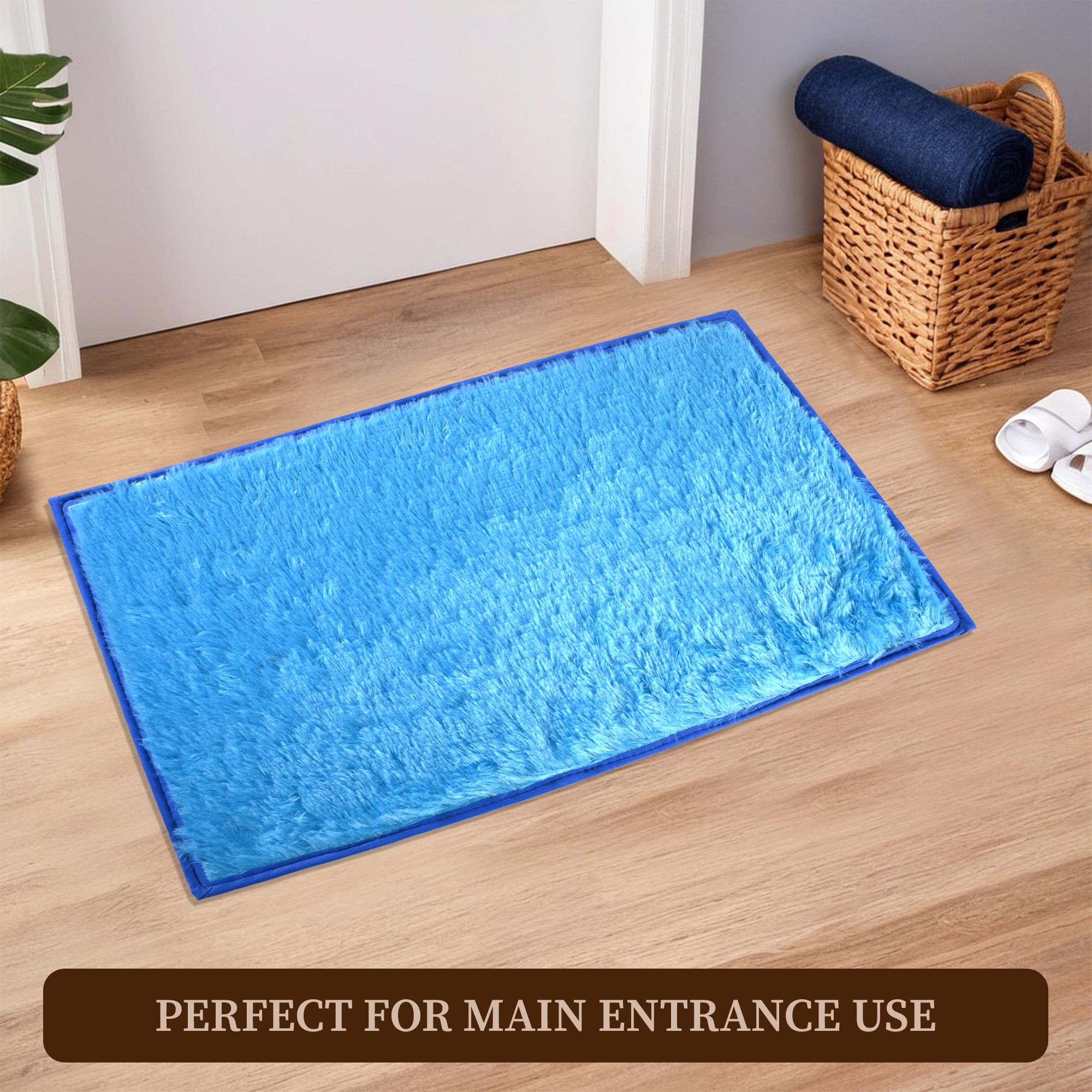 Kuber Industries 14x21 Inch Anti Skid Mat for Bathroom Floor  Anti Slip Paydan  Footmat for Home  Kitchen  Doormat  Bathroom Mat for Indoor  Outdoor  Plain Fur - Blue