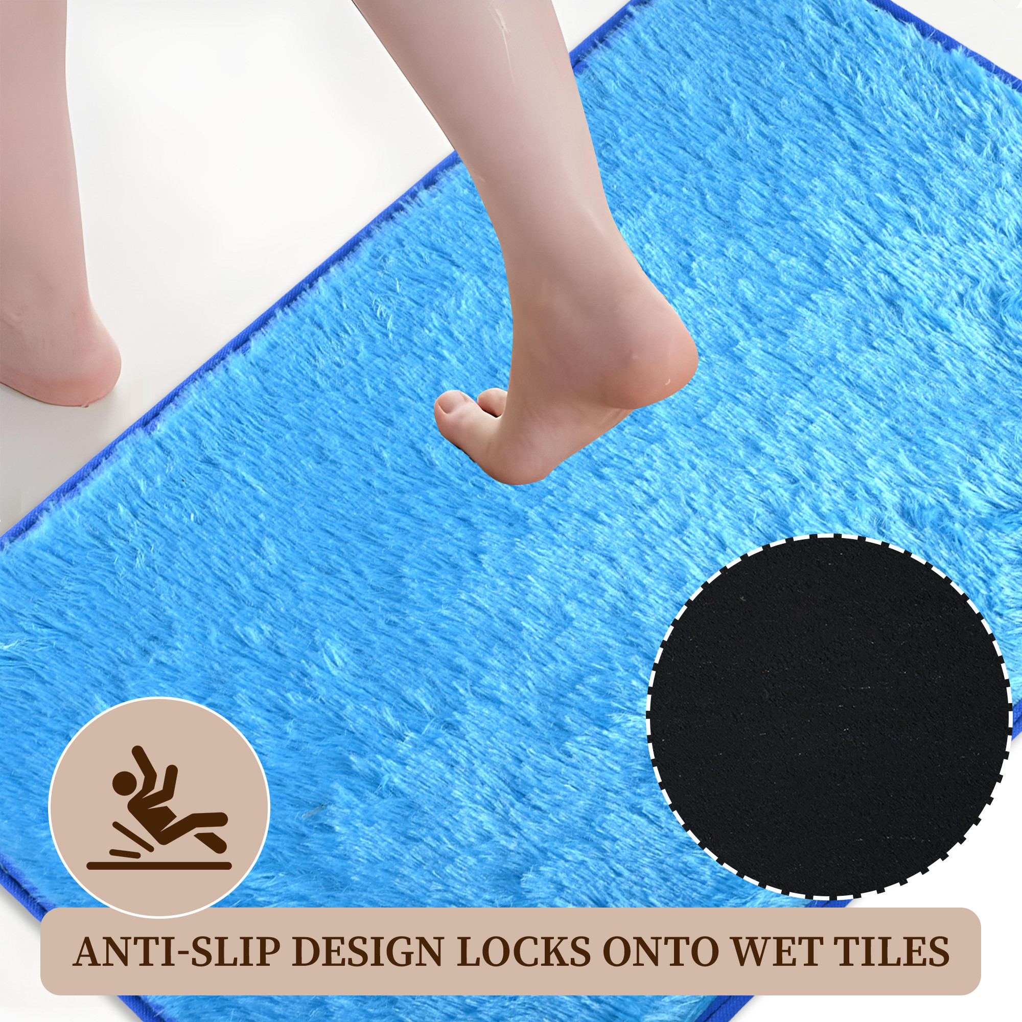 Kuber Industries 14x21 Inch Anti Skid Mat for Bathroom Floor  Anti Slip Paydan  Footmat for Home  Kitchen  Doormat  Bathroom Mat for Indoor  Outdoor  Plain Fur - Blue