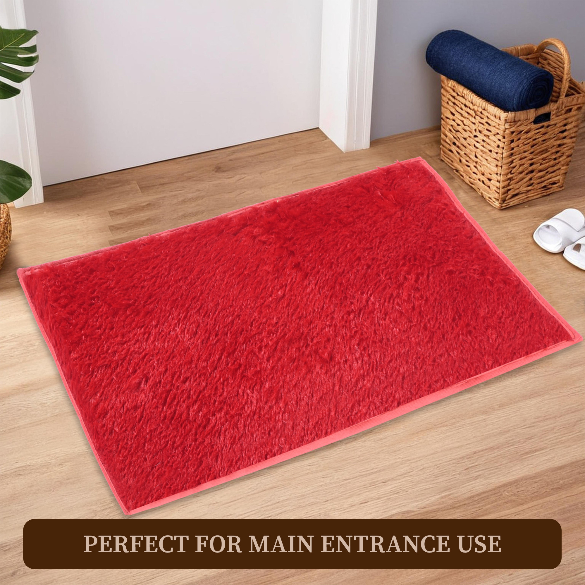 Kuber Industries 14x21 Inch Anti Skid Mat for Bathroom Floor  Anti Slip Paydan  Footmat for Home  Kitchen  Doormat  Bathroom Mat for Indoor  Outdoor  Plain Fur - Red