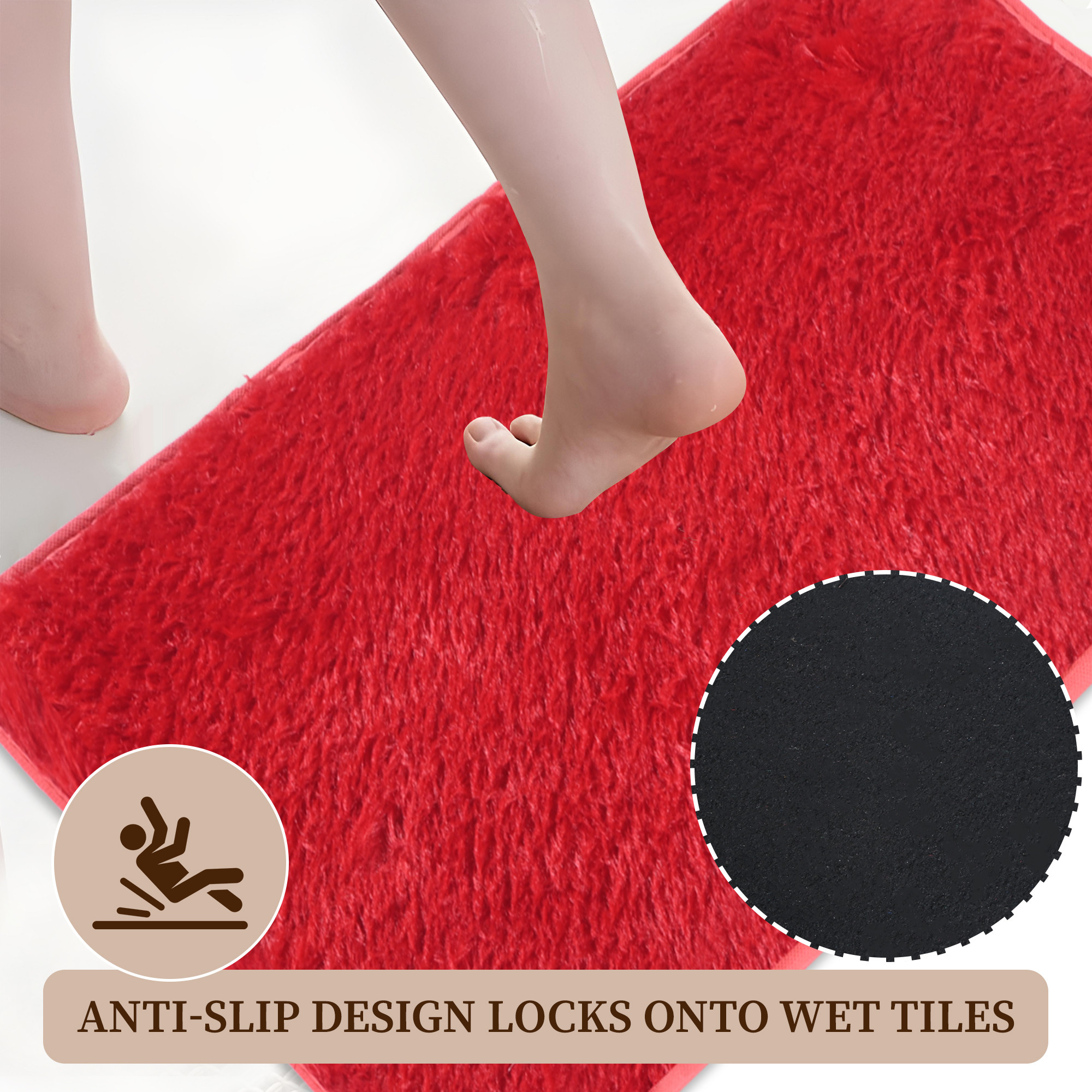 Kuber Industries 14x21 Inch Anti Skid Mat for Bathroom Floor  Anti Slip Paydan  Footmat for Home  Kitchen  Doormat  Bathroom Mat for Indoor  Outdoor  Plain Fur - Red
