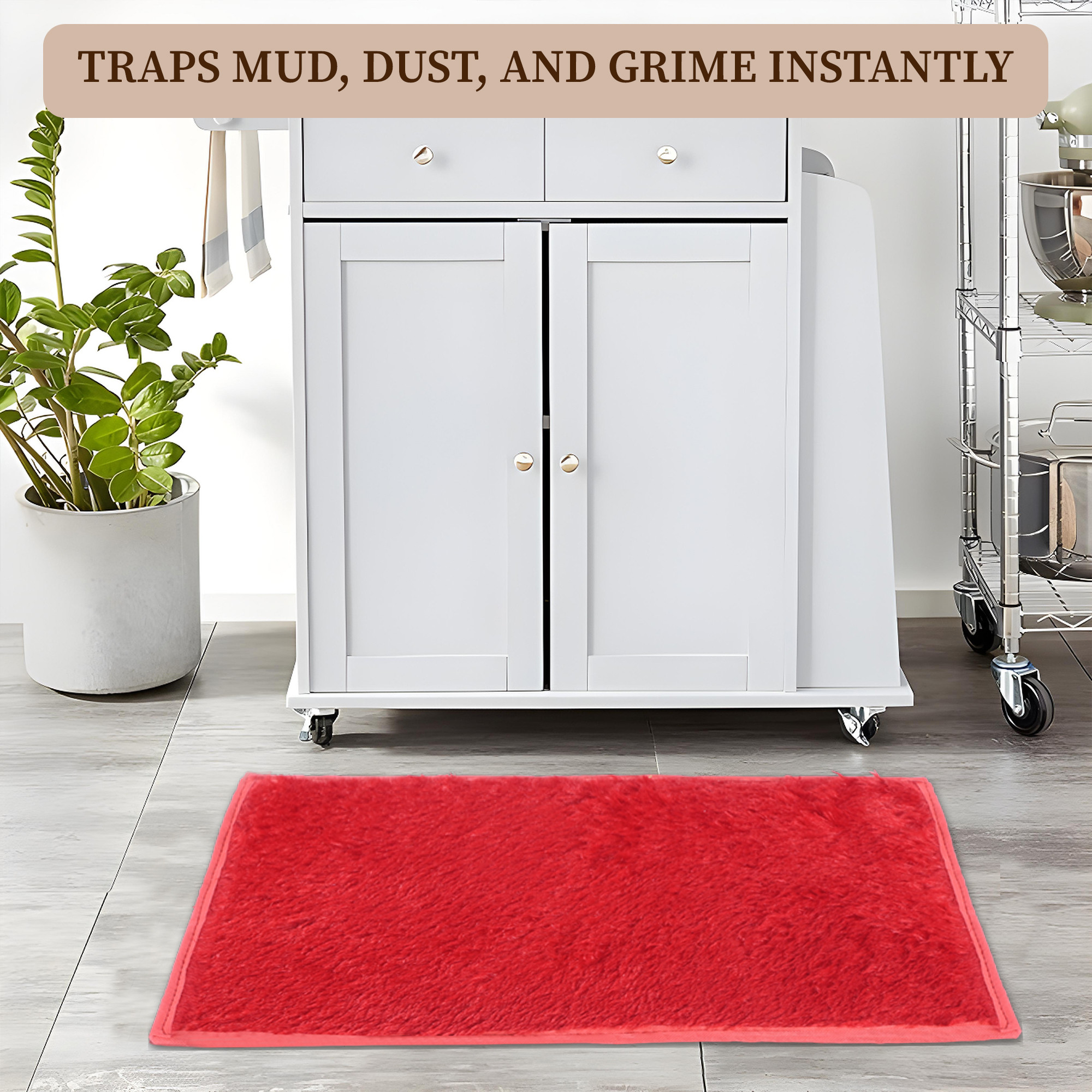 Kuber Industries 14x21 Inch Anti Skid Mat for Bathroom Floor  Anti Slip Paydan  Footmat for Home  Kitchen  Doormat  Bathroom Mat for Indoor  Outdoor  Plain Fur - Red