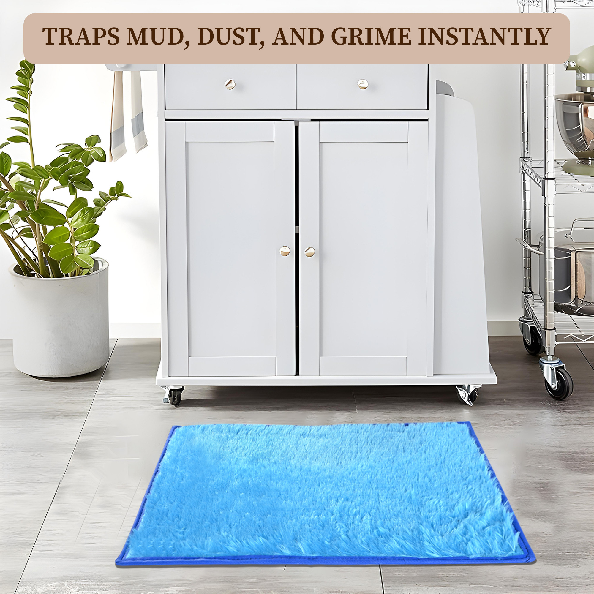 Kuber Industries 14x21 Inch Anti Skid Mat for Bathroom Floor  Anti Slip Paydan  Footmat for Home  Kitchen  Doormat  Bathroom Mat for Indoor  Outdoor  Plain Fur - Blue