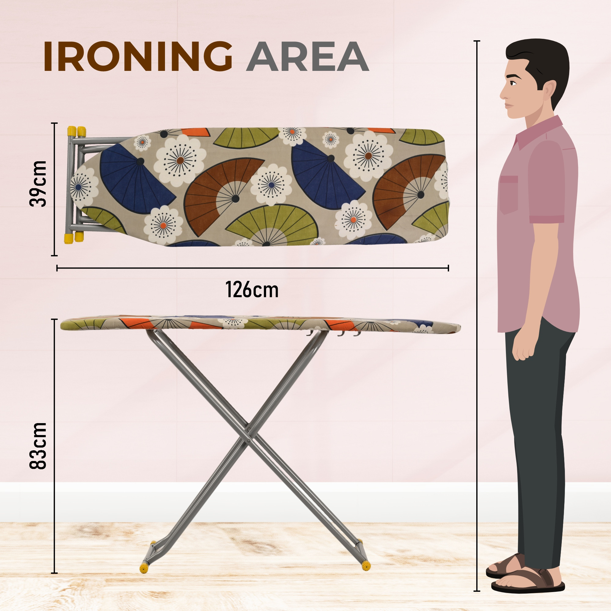 Kuber Industries 15 Inch Adjustable  Foldable Iron Stand for Clothes  Sarees  Quick Pressing Board  Ironing Table for Home  Beige