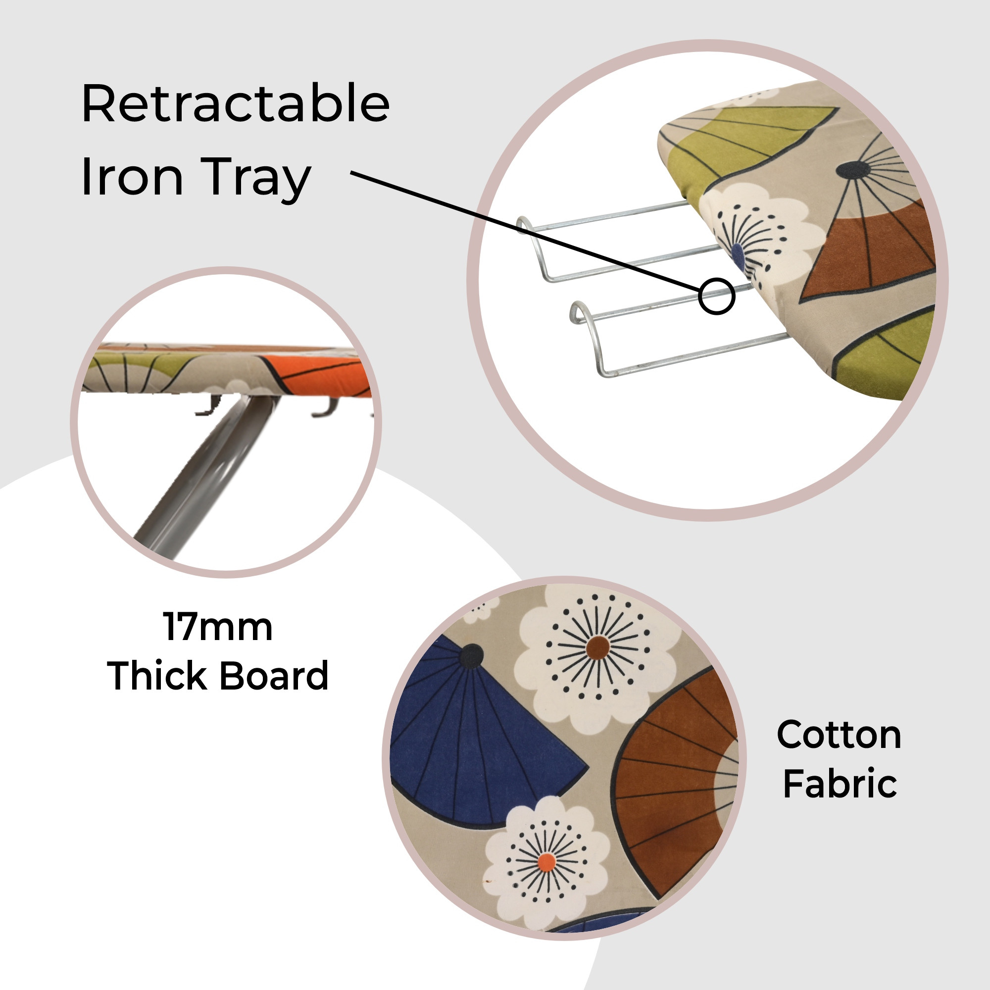 Kuber Industries 15 Inch Adjustable  Foldable Iron Stand for Clothes  Sarees  Quick Pressing Board  Ironing Table for Home  Beige