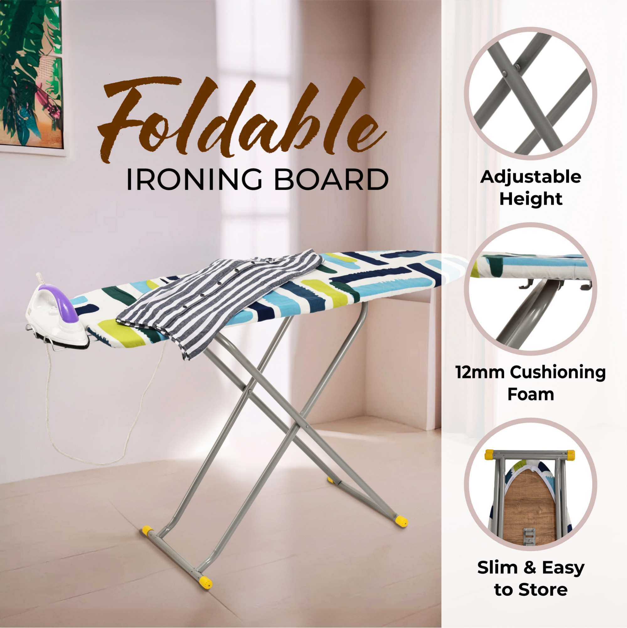Kuber Industries 15 Inch Adjustable  Foldable Iron Stand for Clothes  Sarees  Quick Pressing Board  Ironing Table for Home  White