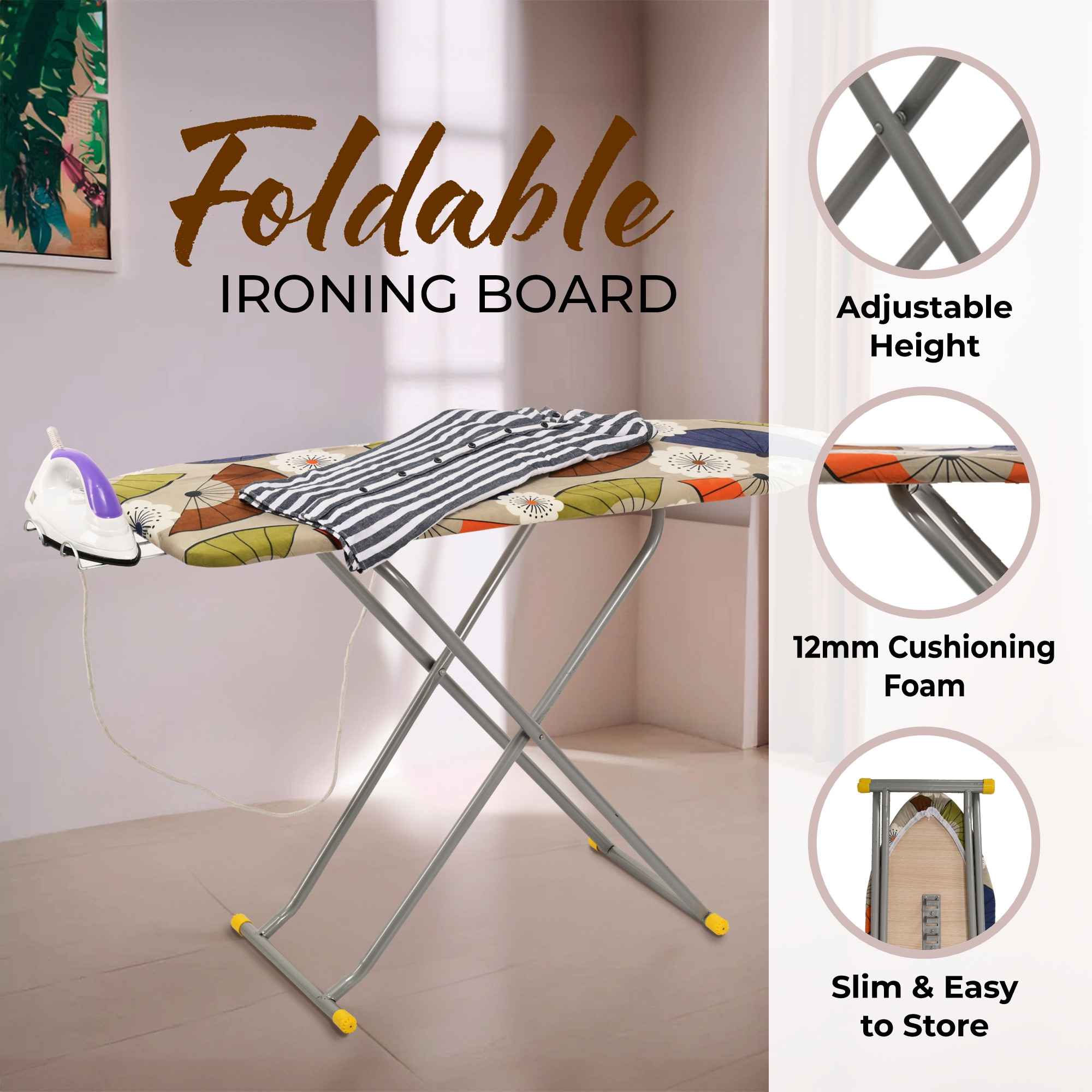 Kuber Industries 15 Inch Adjustable  Foldable Iron Stand for Clothes  Sarees  Quick Pressing Board  Ironing Table for Home  Beige