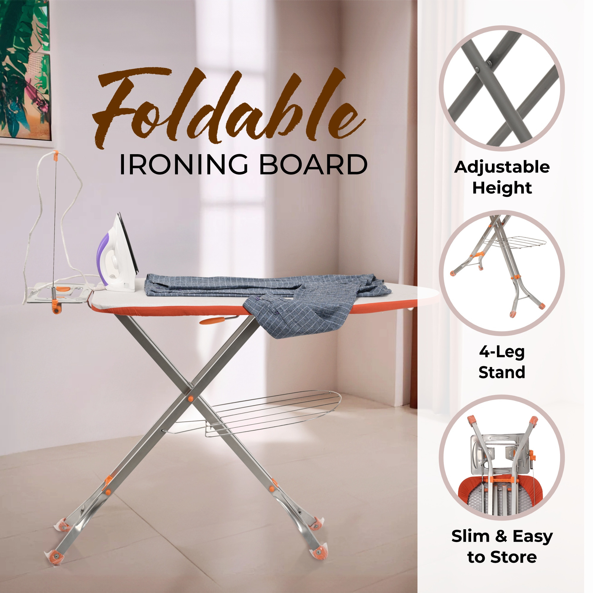 Kuber Industries 15 Inch Adjustable  Foldable Iron Stand for Clothes  Sarees  Quick Pressing Board  Ironing Table for Home  Multicolour