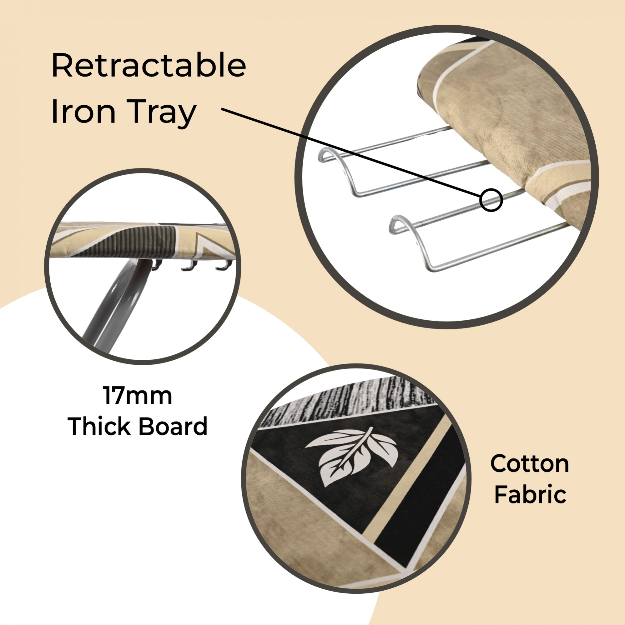 Kuber Industries 15 Inch Foldable  Height Adjustable Press Board Iron Stand with Heat Resistant HolderTray for Home  Anti Skid Press Table for Clothes  Triangle Design- Green  Brown