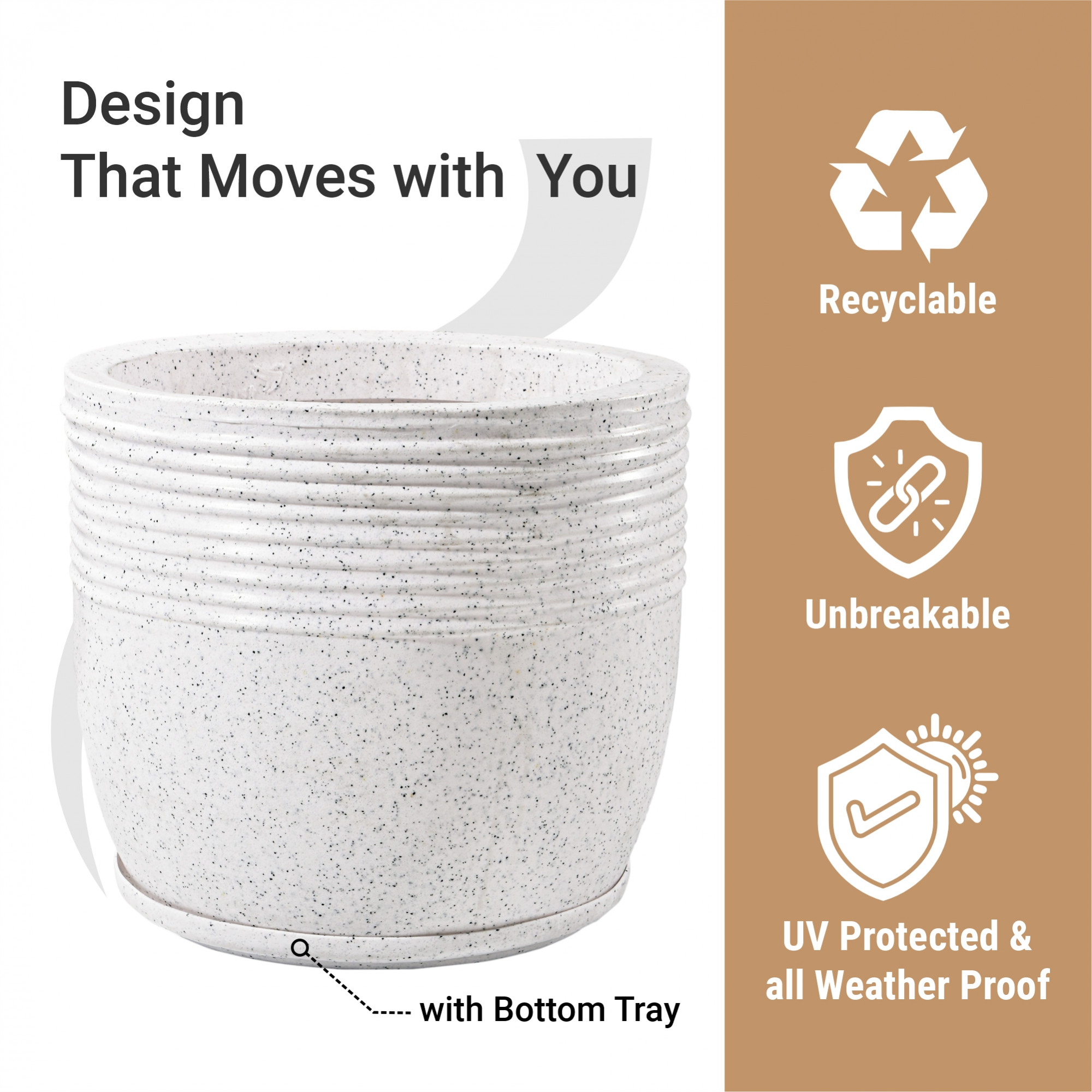 Kuber Industries 15-Inch Roto Mould German Polymer Extra Large Big Size Flower Pot  IndoorOutdoor Tree Gamla Planter for Living Room Resorts Hotels Terrace  Garden  Marble Sunshine - White