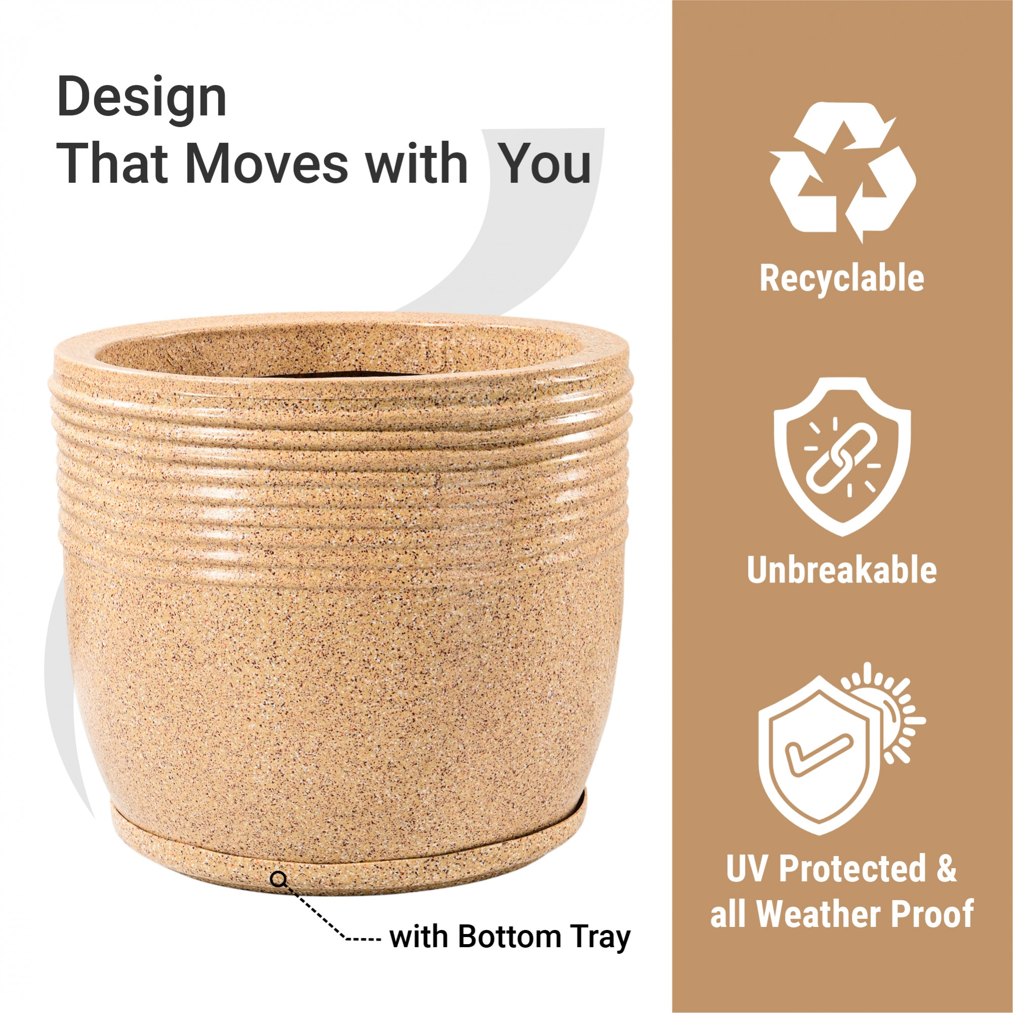 Kuber Industries 15-Inch Roto Mould German Polymer Extra Large Big Size Flower Pot  IndoorOutdoor Tree Gamla Planter for Living Room Resorts Hotels Terrace  Garden  Marble Sunshine - Sand