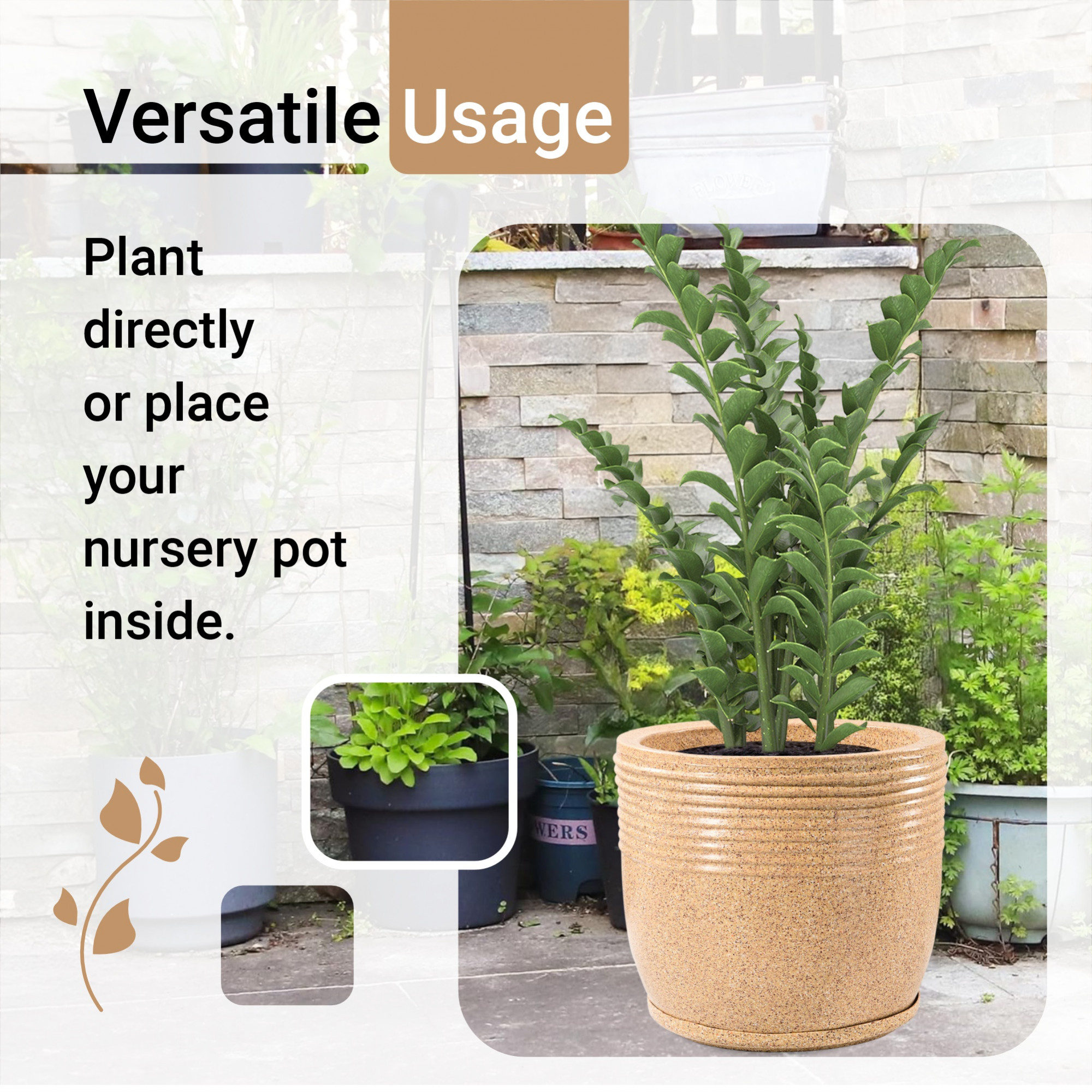 Kuber Industries 15-Inch Roto Mould German Polymer Extra Large Big Size Flower Pot  IndoorOutdoor Tree Gamla Planter for Living Room Resorts Hotels Terrace  Garden  Marble Sunshine - Sand