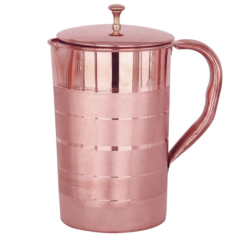 Kuber Industries 1500ml Copper Jug with Lid | BPA Free, Non Toxic, Copper | Rustproof, Durable, Lightweight | with Added Health Benefits of Copper | Ergonomic Design, Easy to Clean | 1.5 L